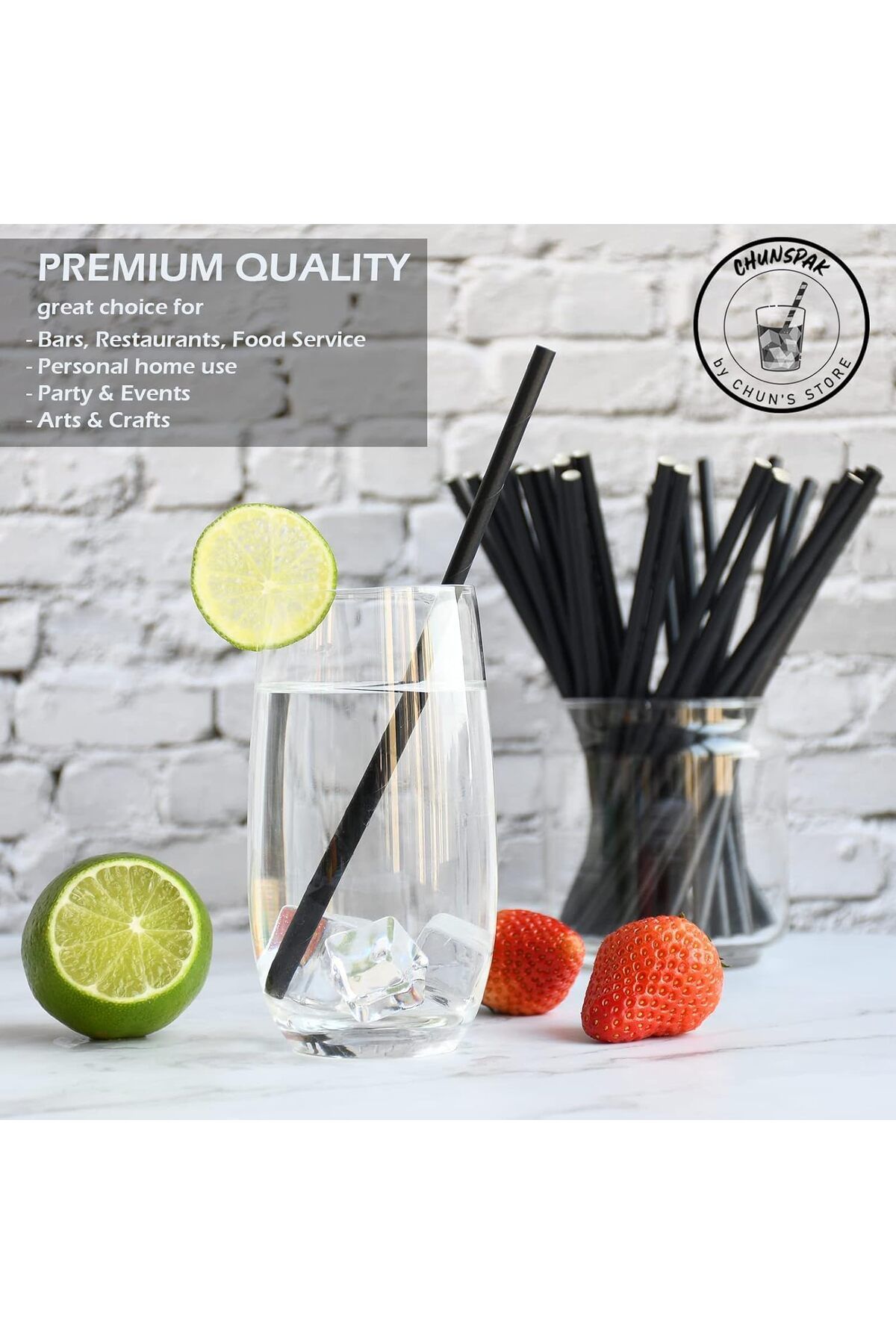 Generic-Azonee 200 Straws, Black Disposable Drinking Paper Straws Bulk Individually Wrapped-Party Essential 3