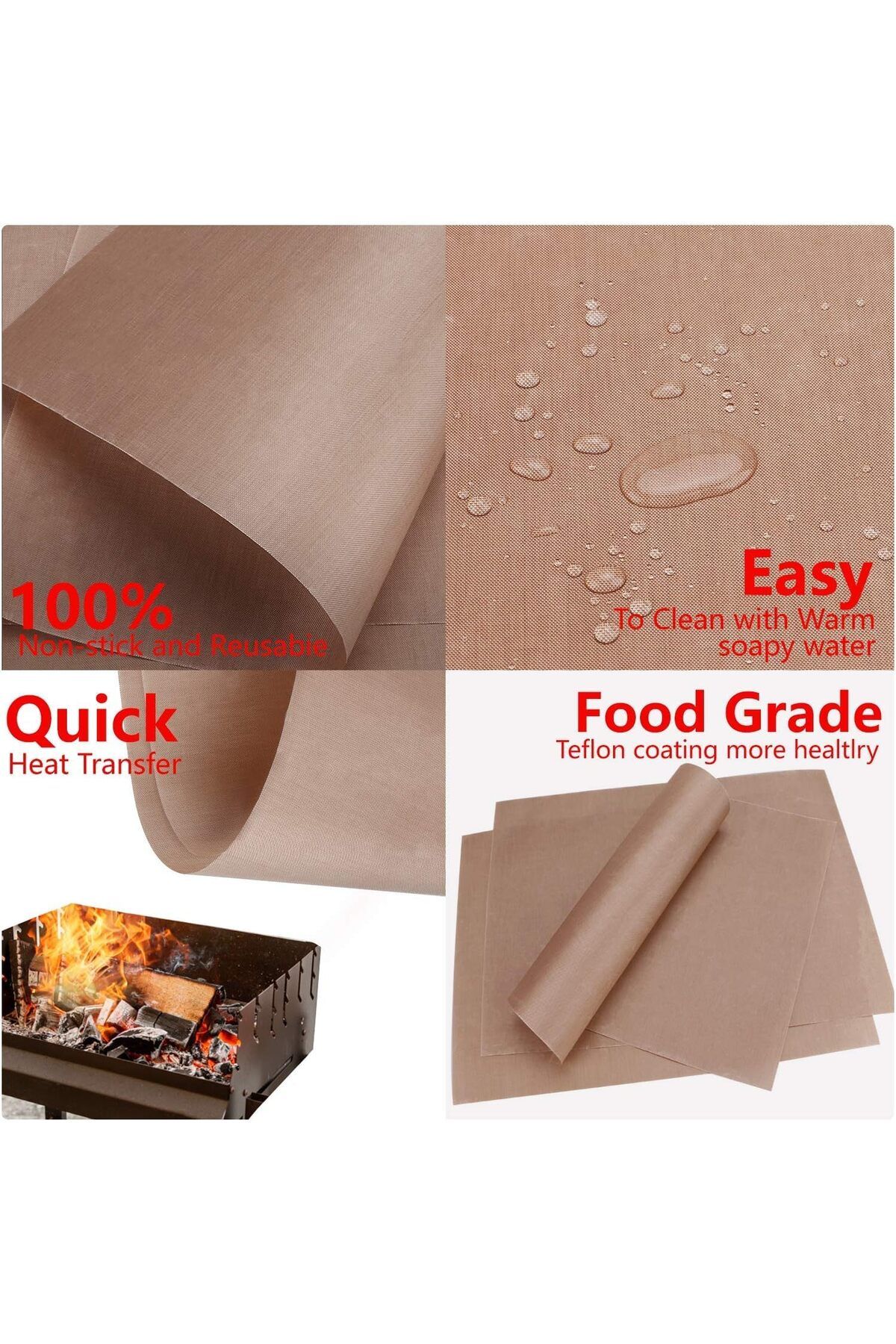 Generic-Non-Stick Teflon Sheets – Set of 3 Reusable, Heat-Resistant, and Washable Baking Mats for Cooking, 4