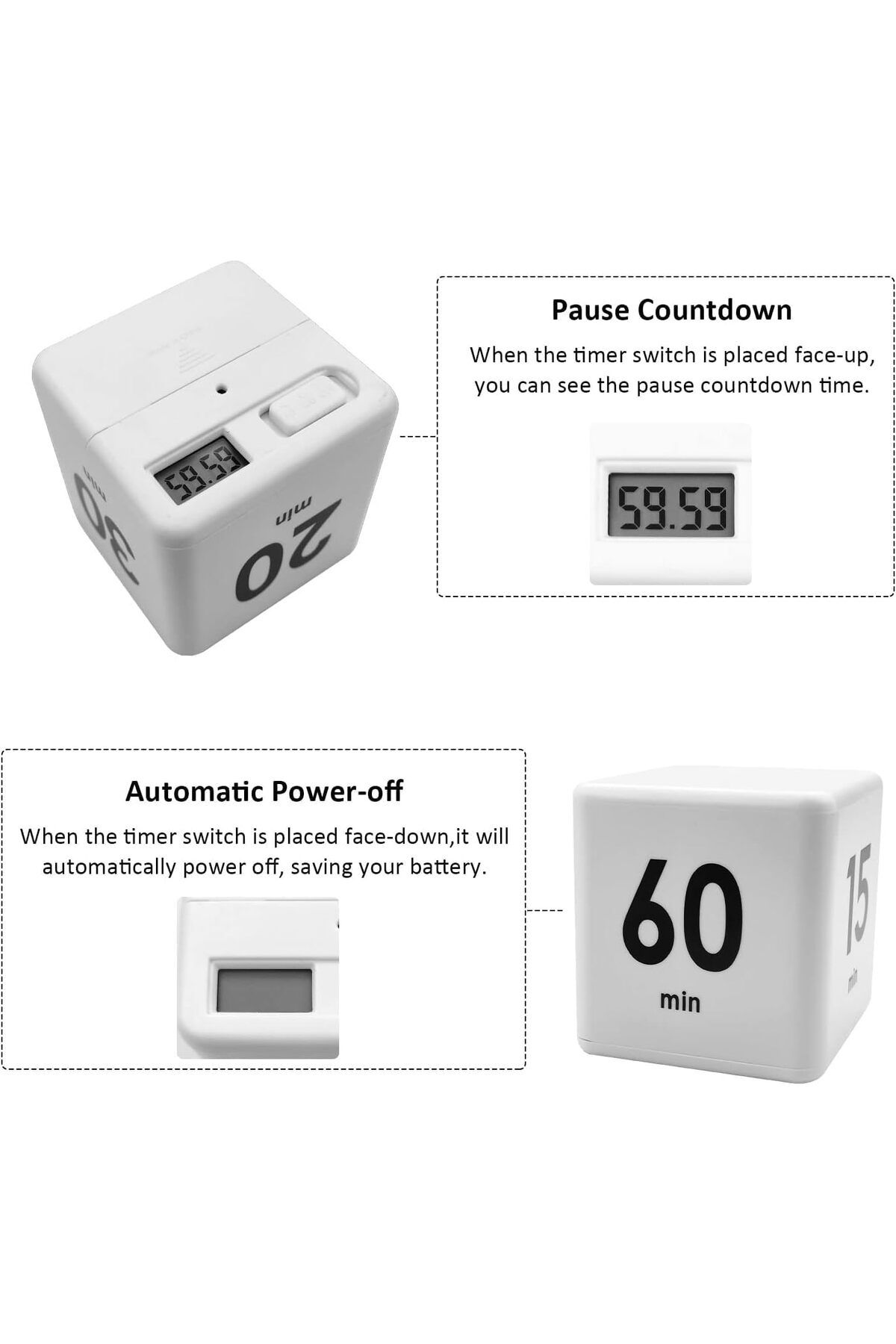 Generic-Dice Timer, Time, Kitchen Timer Kids Timer for ADHD Productivity Workout Flip Timer Classroom for S 4