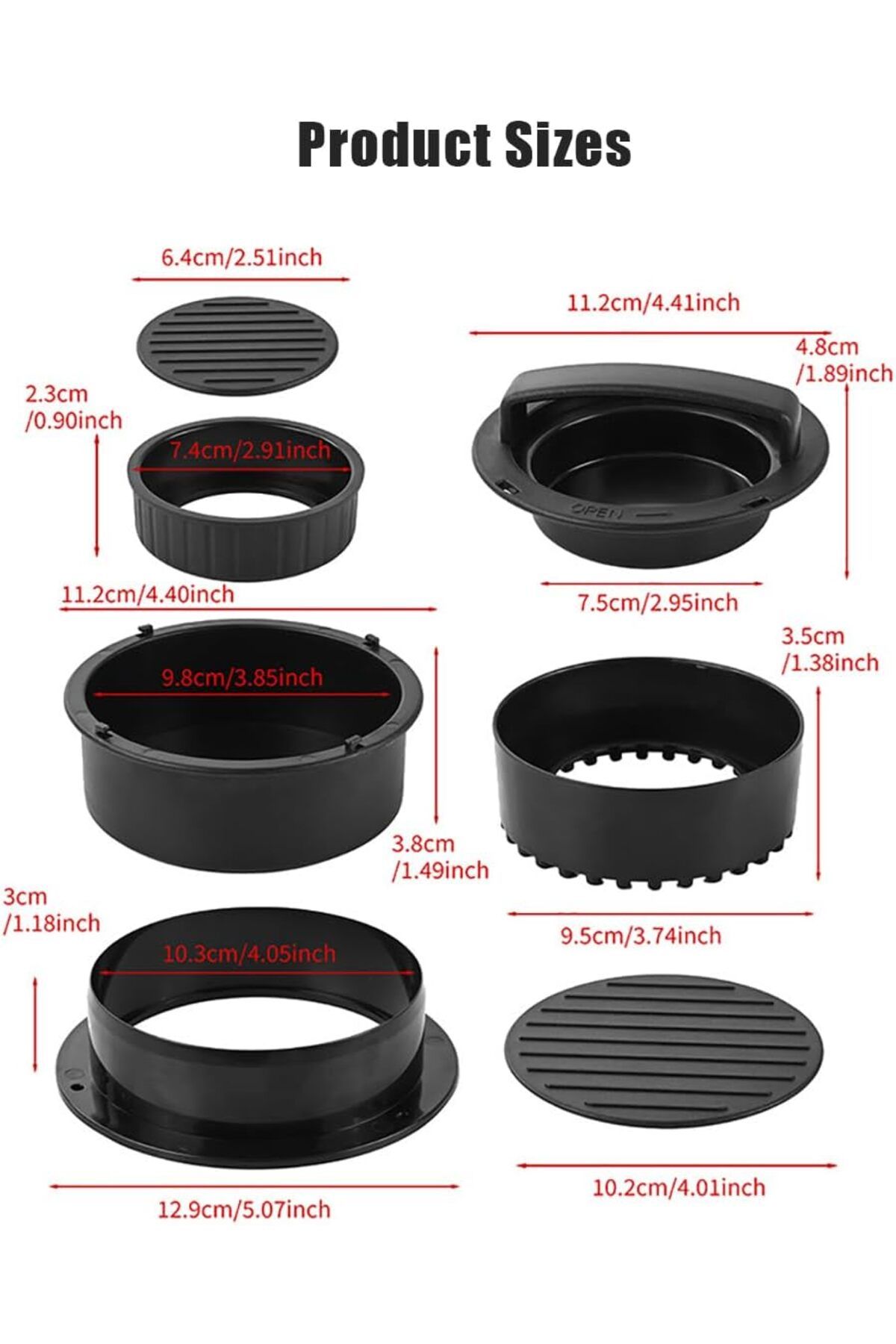 Generic-ALMEKAQUZ Hamburger Meat Press Set, 4-in-1 Sandwich Cutter, Bread Sealing Mold, Manual Circular Pat 2