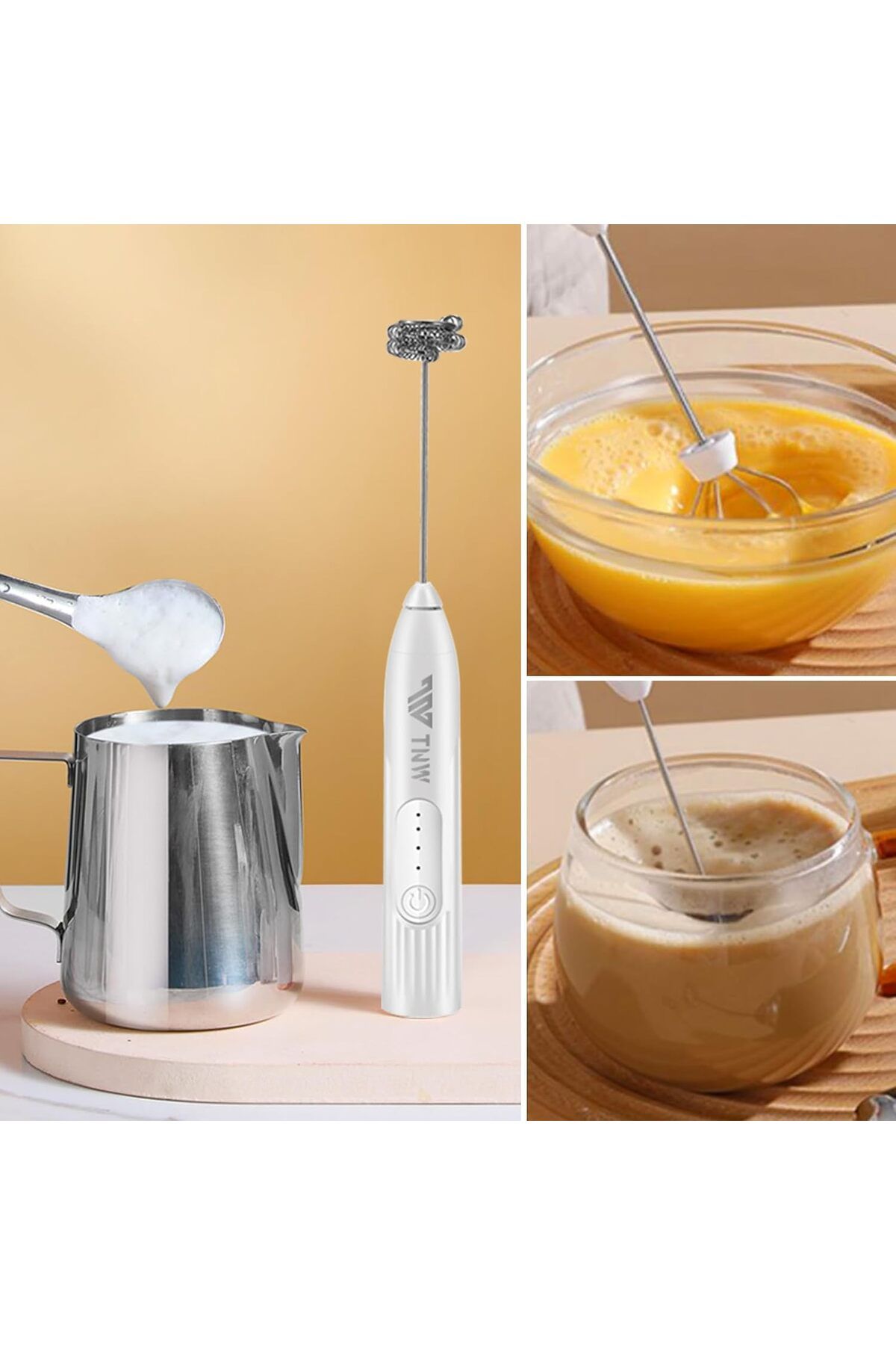 Generic-TNW Mini Handheld Milk Frother - Rechargeable Foam Maker with 2 Stainless Steel Spring Whisks, 3-Sp 7