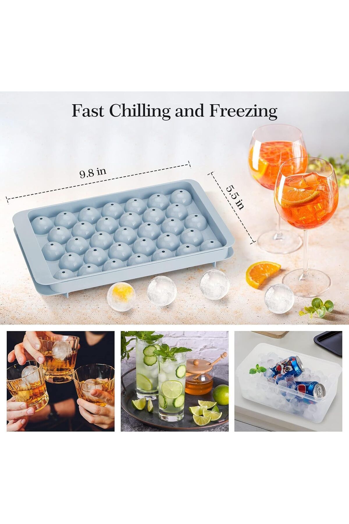 Generic-TRASSLE Ice Cube Tray, Round Ice Cube Trays for Freezer with Lid & Bin, 1.2 IN X 99 PCS Sphere Ice 6