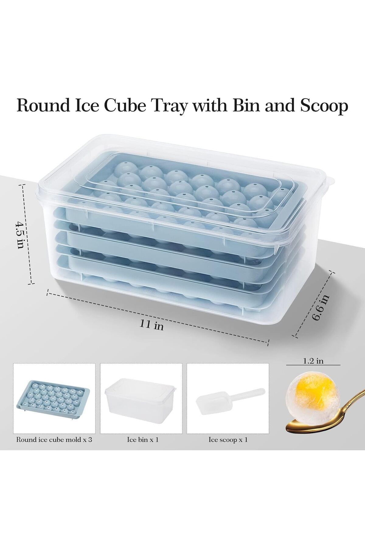 Generic-TRASSLE Ice Cube Tray, Round Ice Cube Trays for Freezer with Lid & Bin, 1.2 IN X 99 PCS Sphere Ice 3