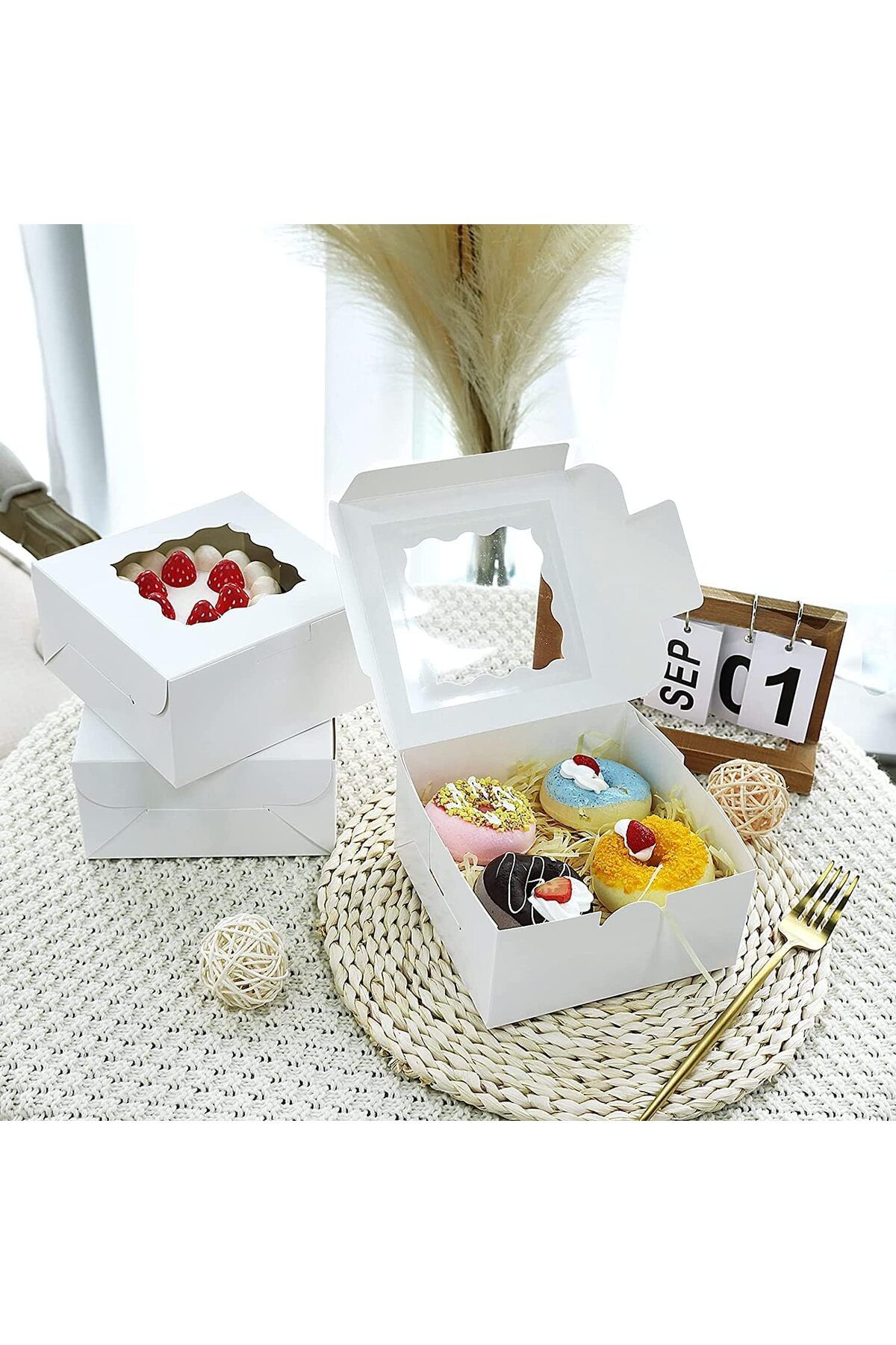 Generic-White Bakery Boxes 6x6x3 Inches 15pcs with Window Small Cookie box Treat Box for Cookies, Cake, Pie 5