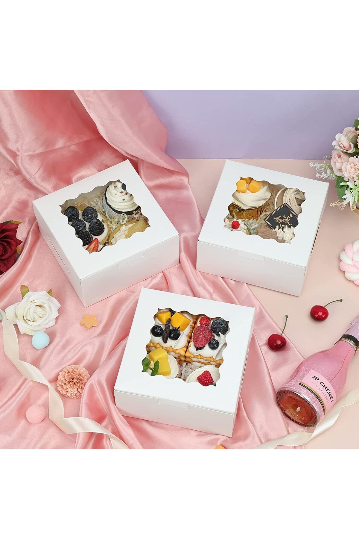 Generic-White Bakery Boxes 6x6x3 Inches 15pcs with Window Small Cookie box Treat Box for Cookies, Cake, Pie 6