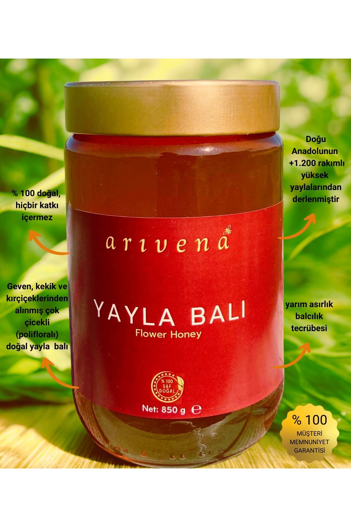 Arıvena Yayla Çiçek Balı %100 Saf ve Doğal 850g