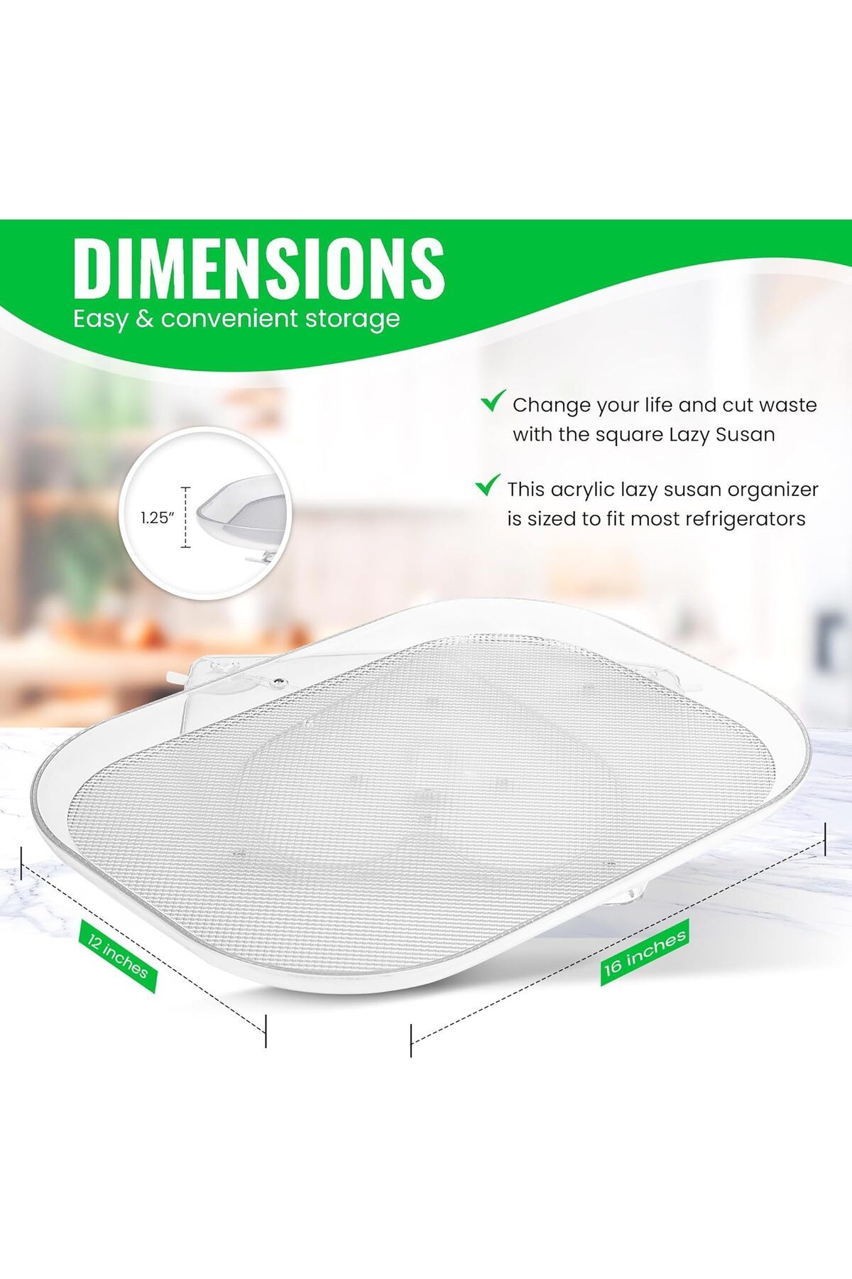 Generic-TRASSLE Lazy Susan Turntable Organizer for Fridge, Refrigerator, Rectangle Lazy Susan Spice Rack fo 4