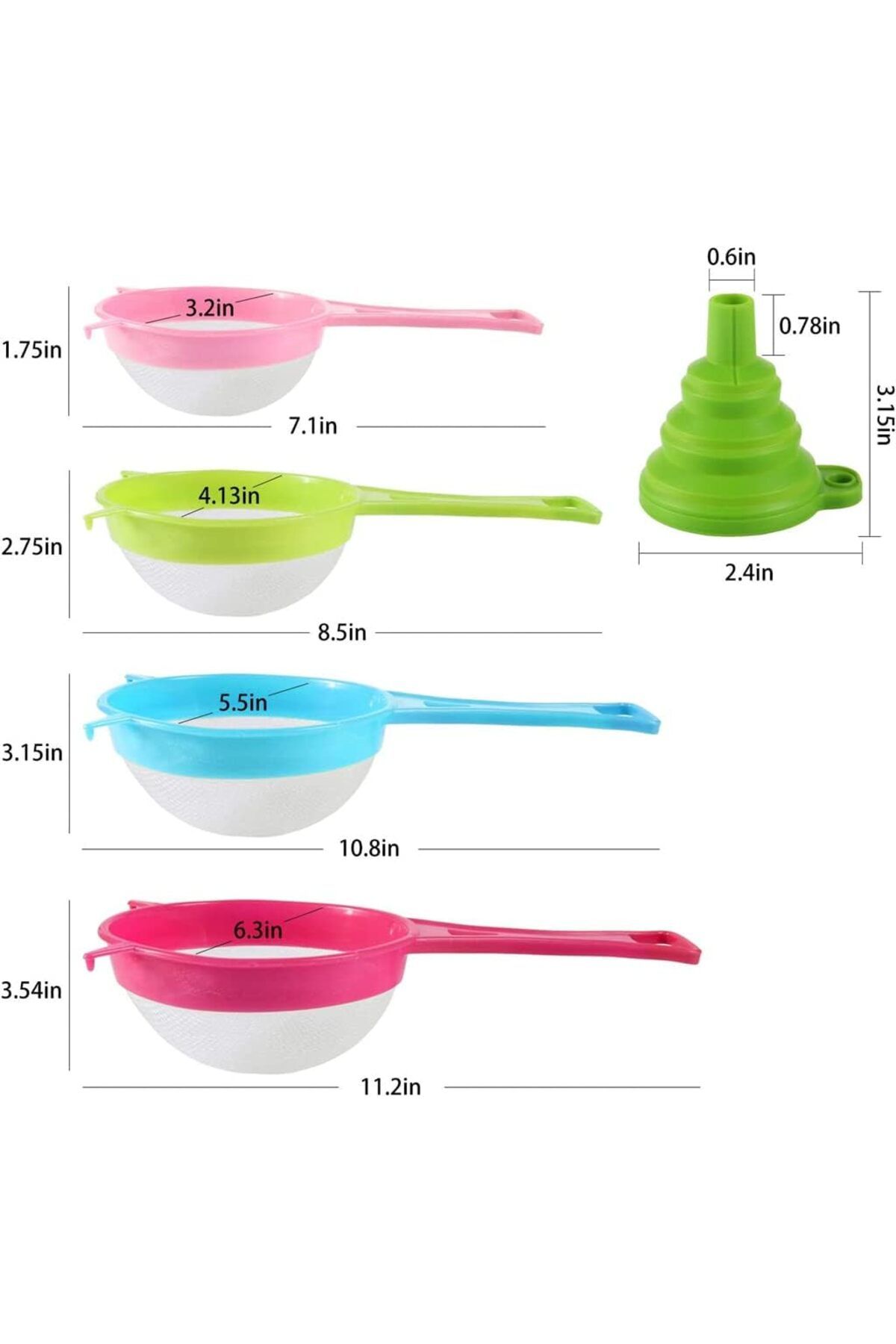 Generic-Plastic Mesh Strainer Colander Set, Food Soy Milk Flour Sieve Plastic Colander Strainer with Long H 3