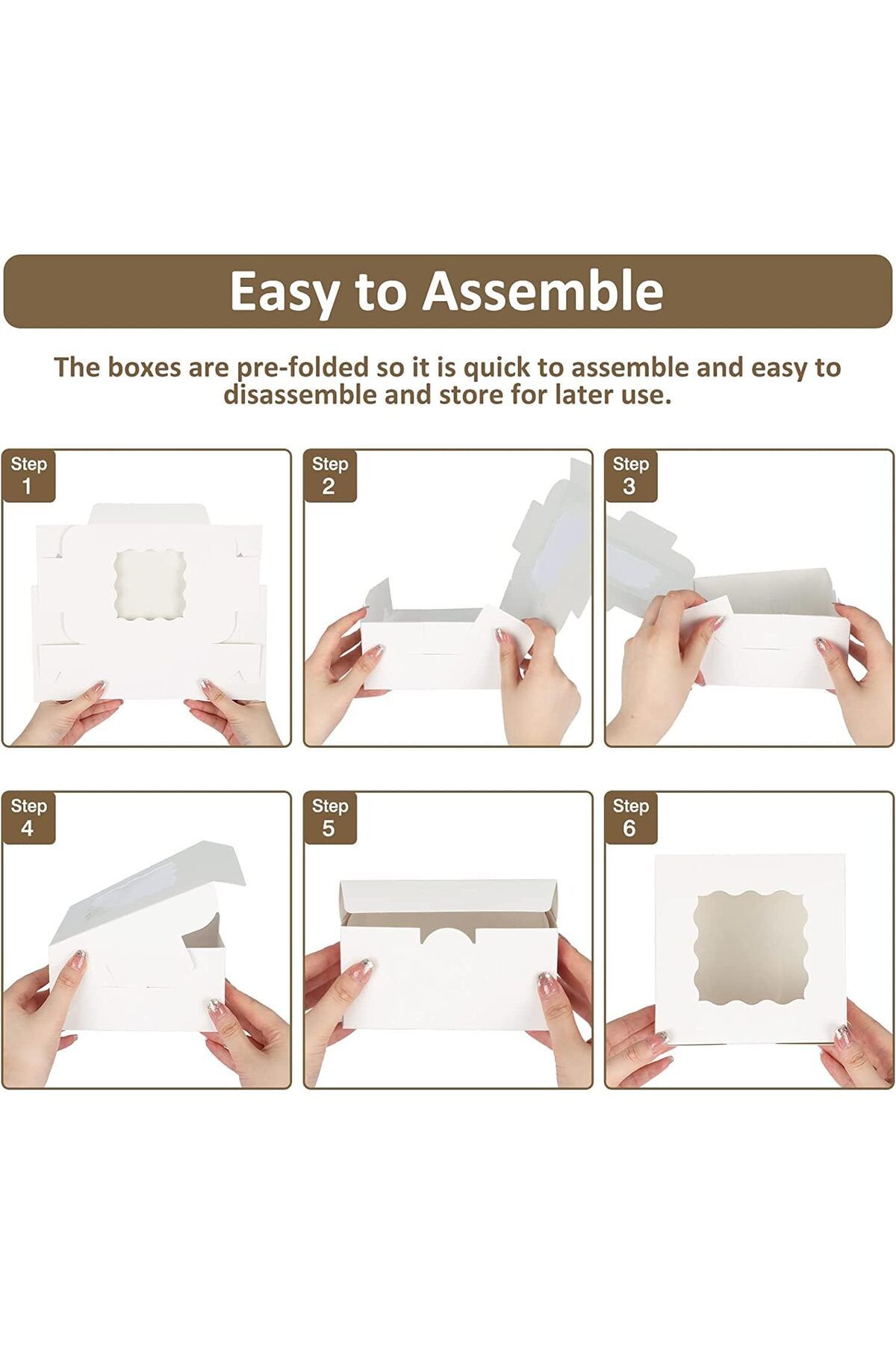 Generic-White Bakery Boxes 6x6x3 Inches 15pcs with Window Small Cookie box Treat Box for Cookies, Cake, Pie 4