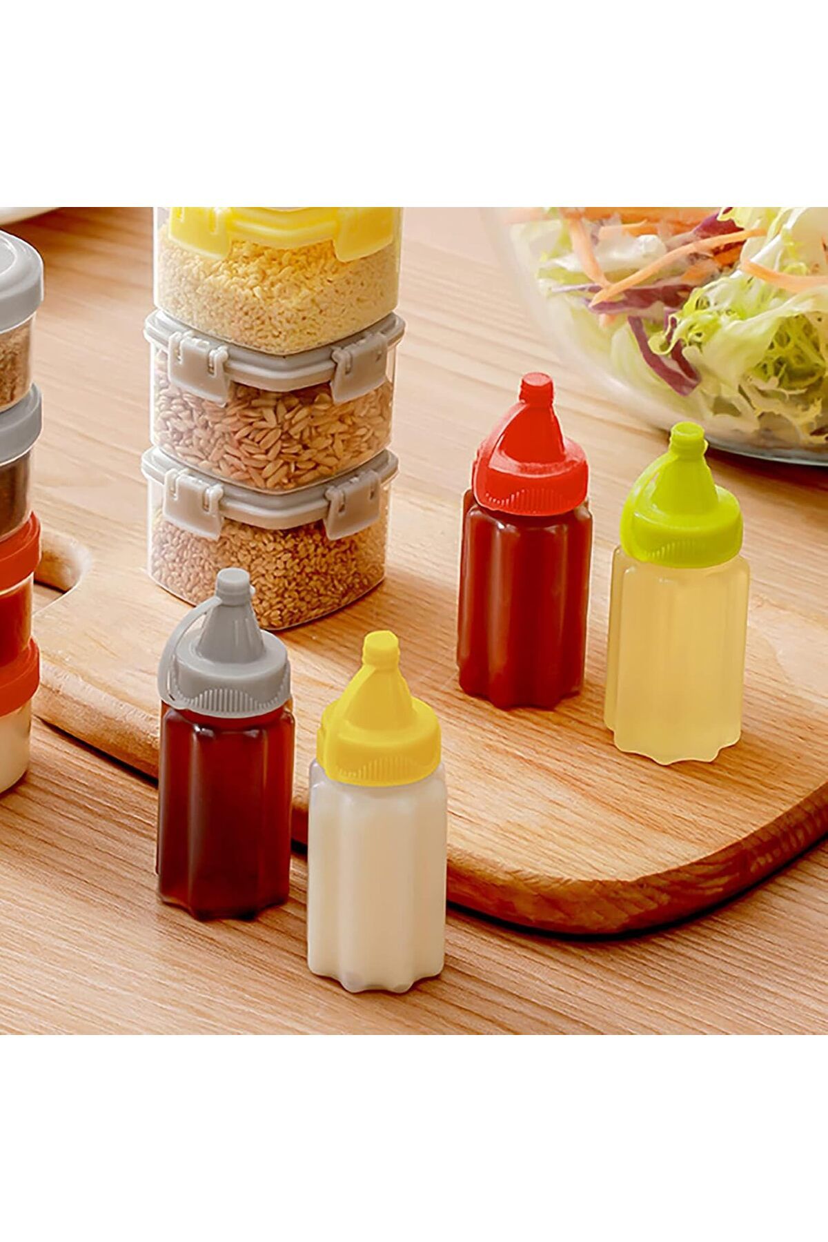 Generic-Azonee 4 Pieces Mini Condiment Bottles, 30ml Small Ketchup and Mustard Bottle, Tiny Plastic Salad D 7