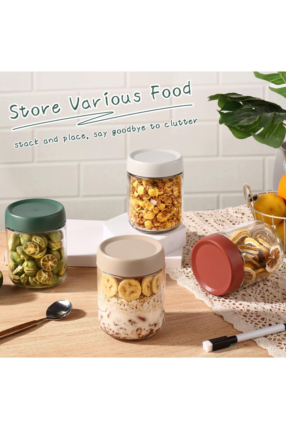 Generic-Yuroochii Overnight Oats Containers with Lids,16oz Glass Jars with Lids - Set Of 4, Practical Oatme 5