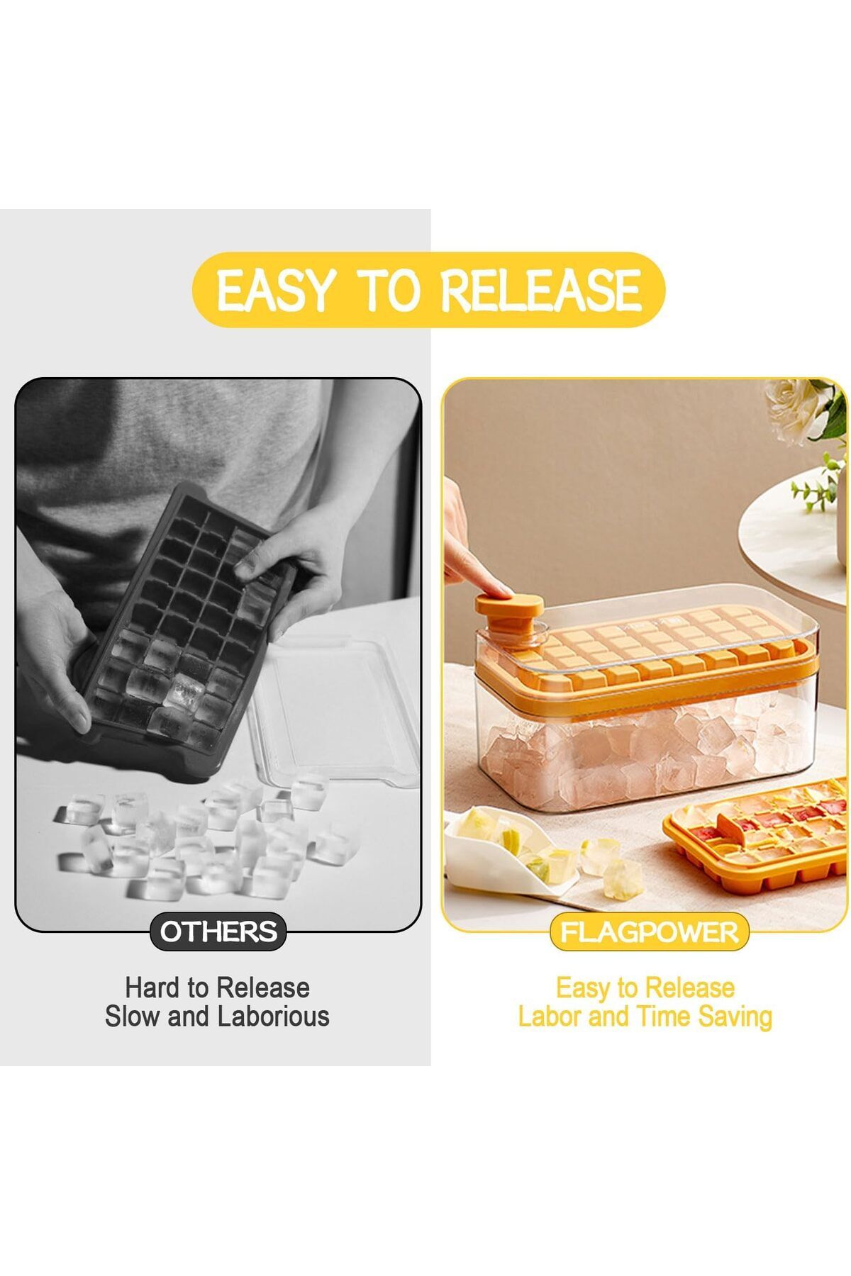 Generic-64 Grids Ice Box with Lid Easy Release Ice Box Refrigerator with Double Layer Square Ice Scoop Ice 4