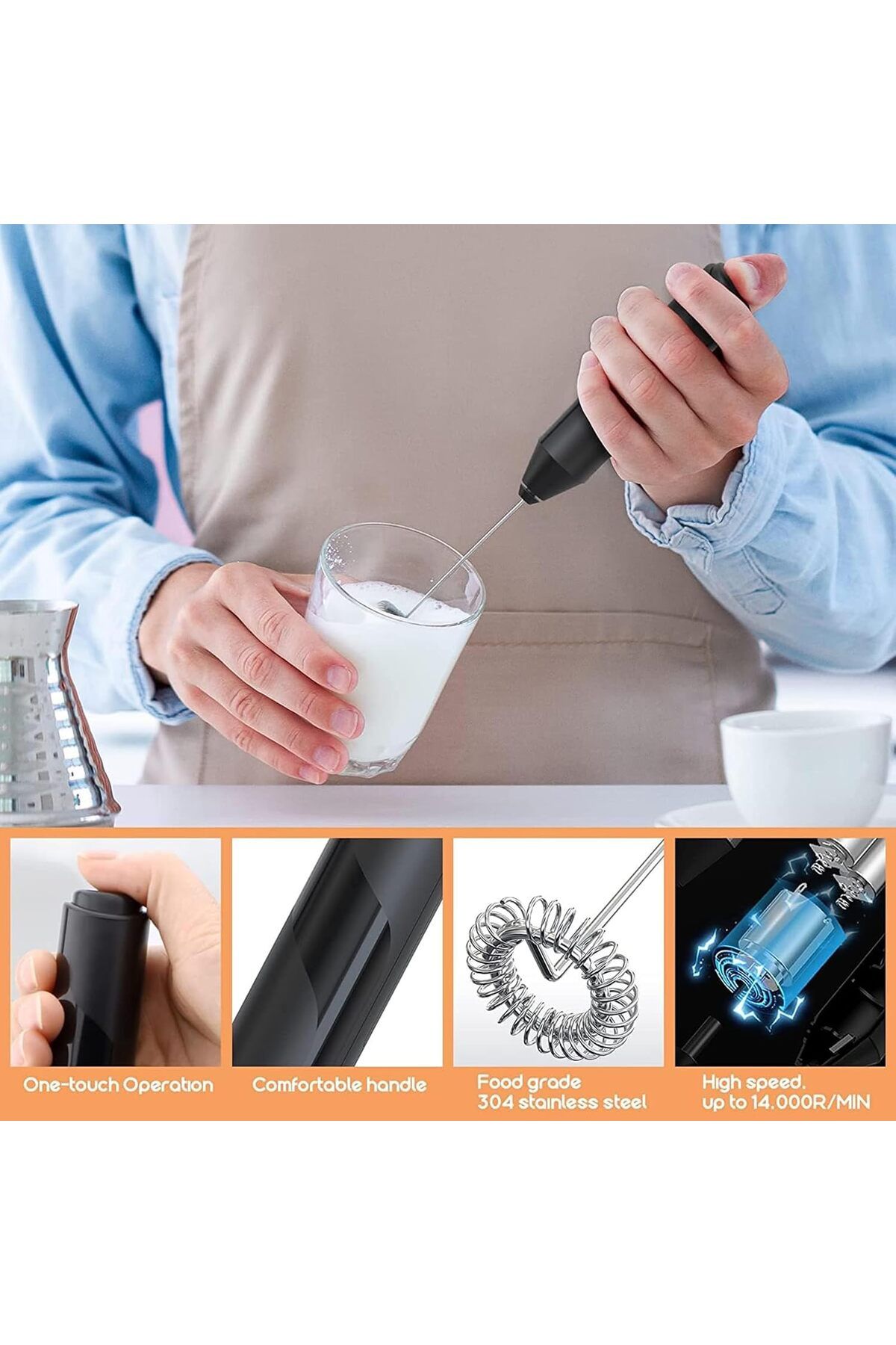 Generic-صانع رغوة الحليب اليدوي من تول هاوس، خفاقة كهربائية، صانع رغوة، خفاقات محمولة، للمشروبات الساخنة والباردة 2