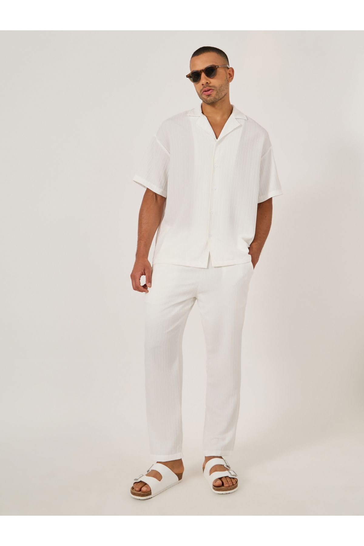 Take Two By Styli-Textured Camp Collar Shirt and Pants Co-Ords 1
