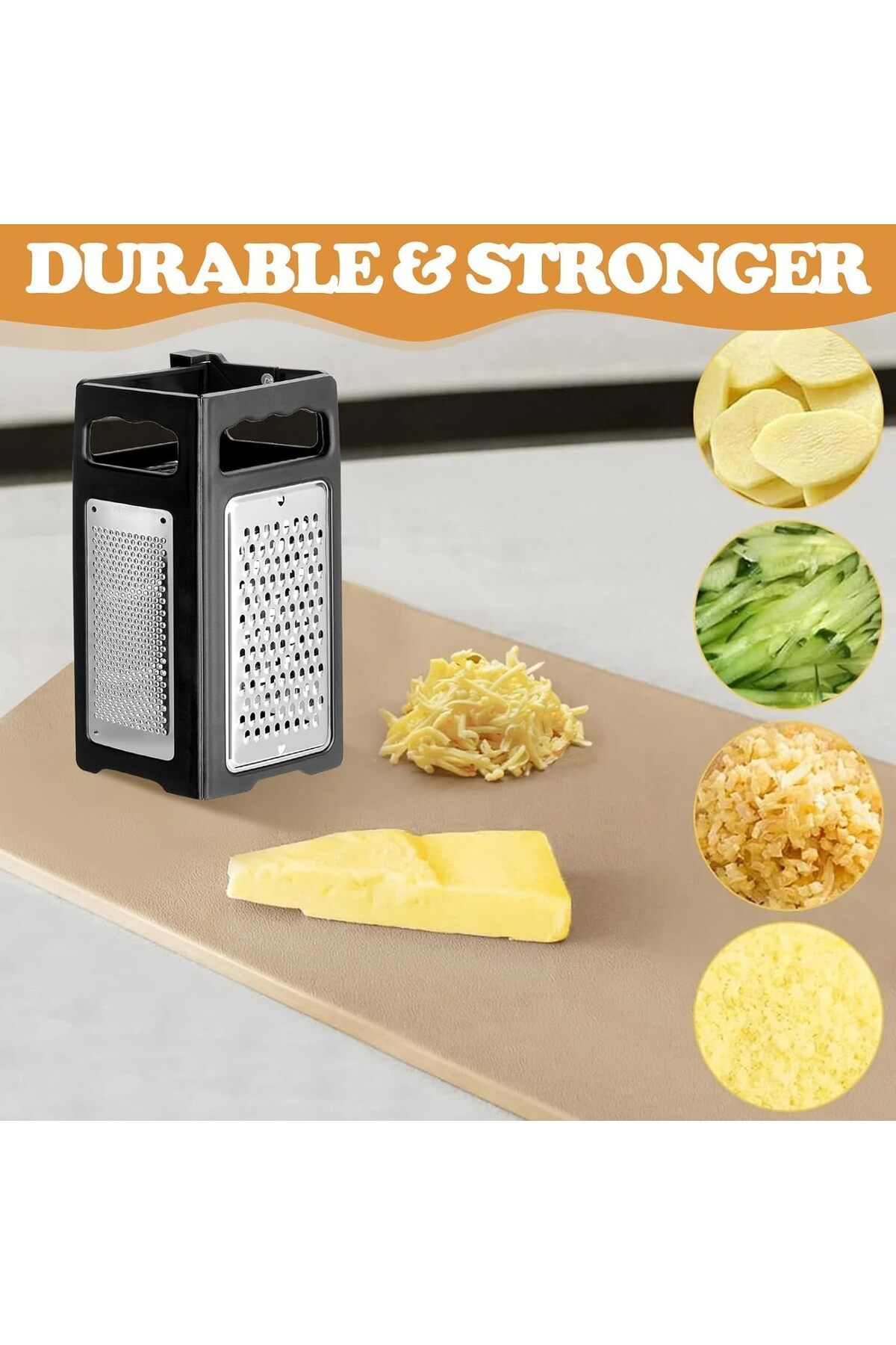 Generic-Cheese Grater, 4 Sided Hand Held Foldable Box Grater with Container Stainless Steel Handheld Grater 5
