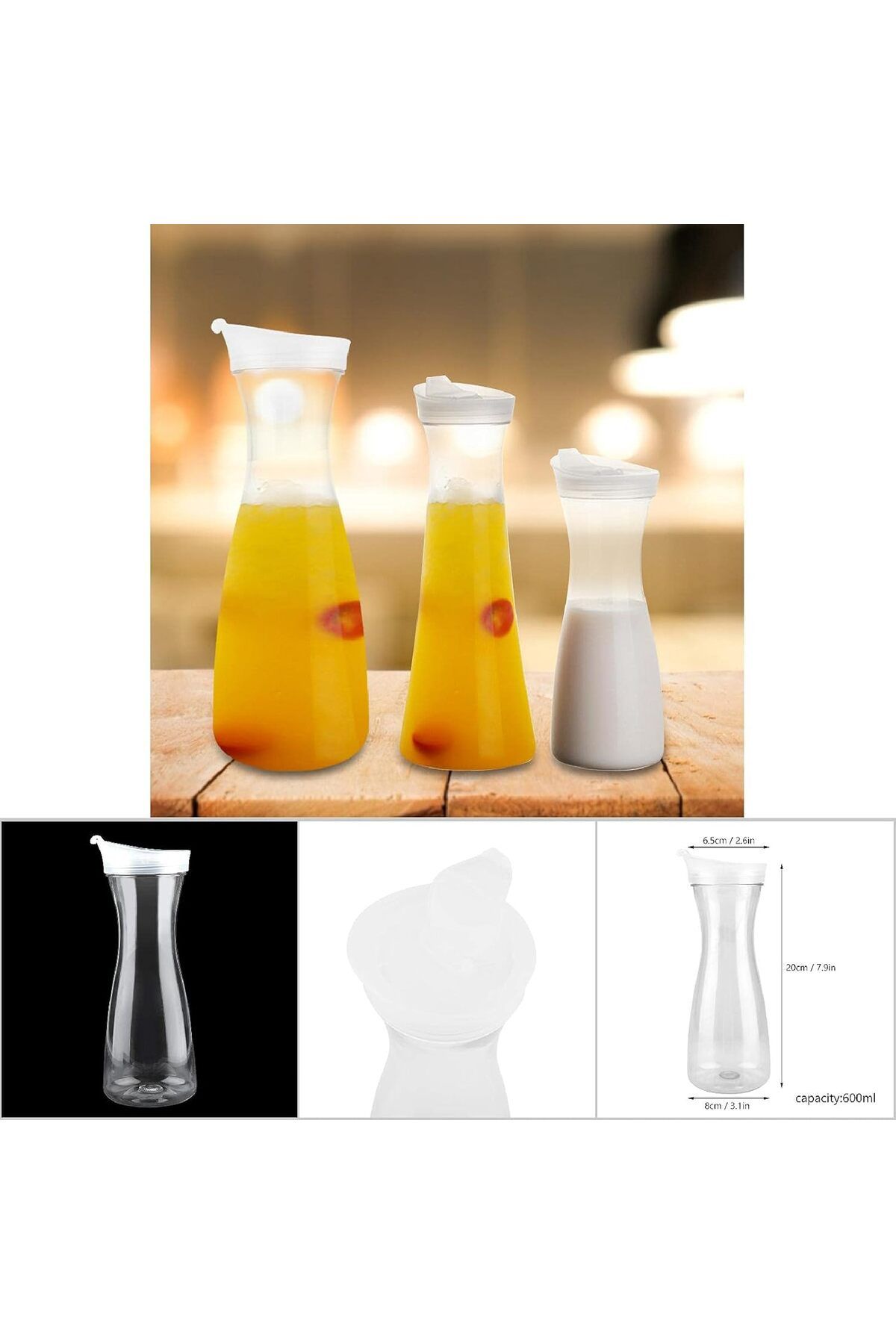 Generic-Bottles, Water Pitcher Acrylic Transparent Bottle Containers Jug with Lid for Bar Home Use (600ml) 4