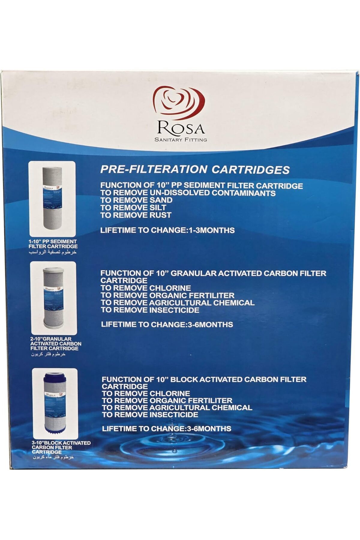 Generic-مجموعة فلتر مياه روزا ثلاثية المراحل، فلاتر CTO PP UDF، تزيل الشوائب والكلور، فلتر مياه خاص 4
