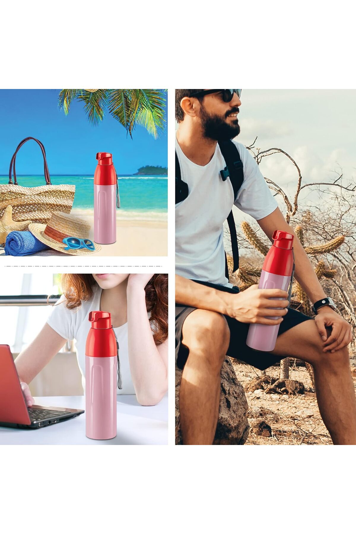 Generic-MILTON Kool Convex 1100 Insulated Inner Pet Water Bottle, 900 ml, Light Red | Easy To Carry | Leak 6