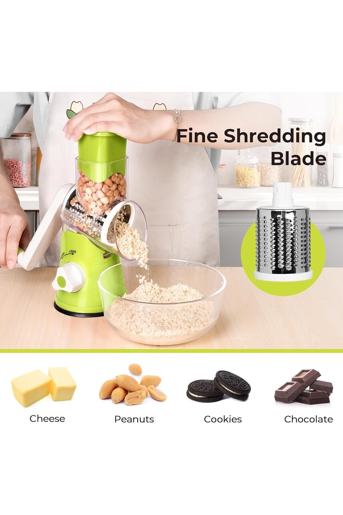 Generic-X Home Rotary Cheese Grater, Handheld Vegetables Slicer Cheese Shredder with Rubber Suction Base, 3 4