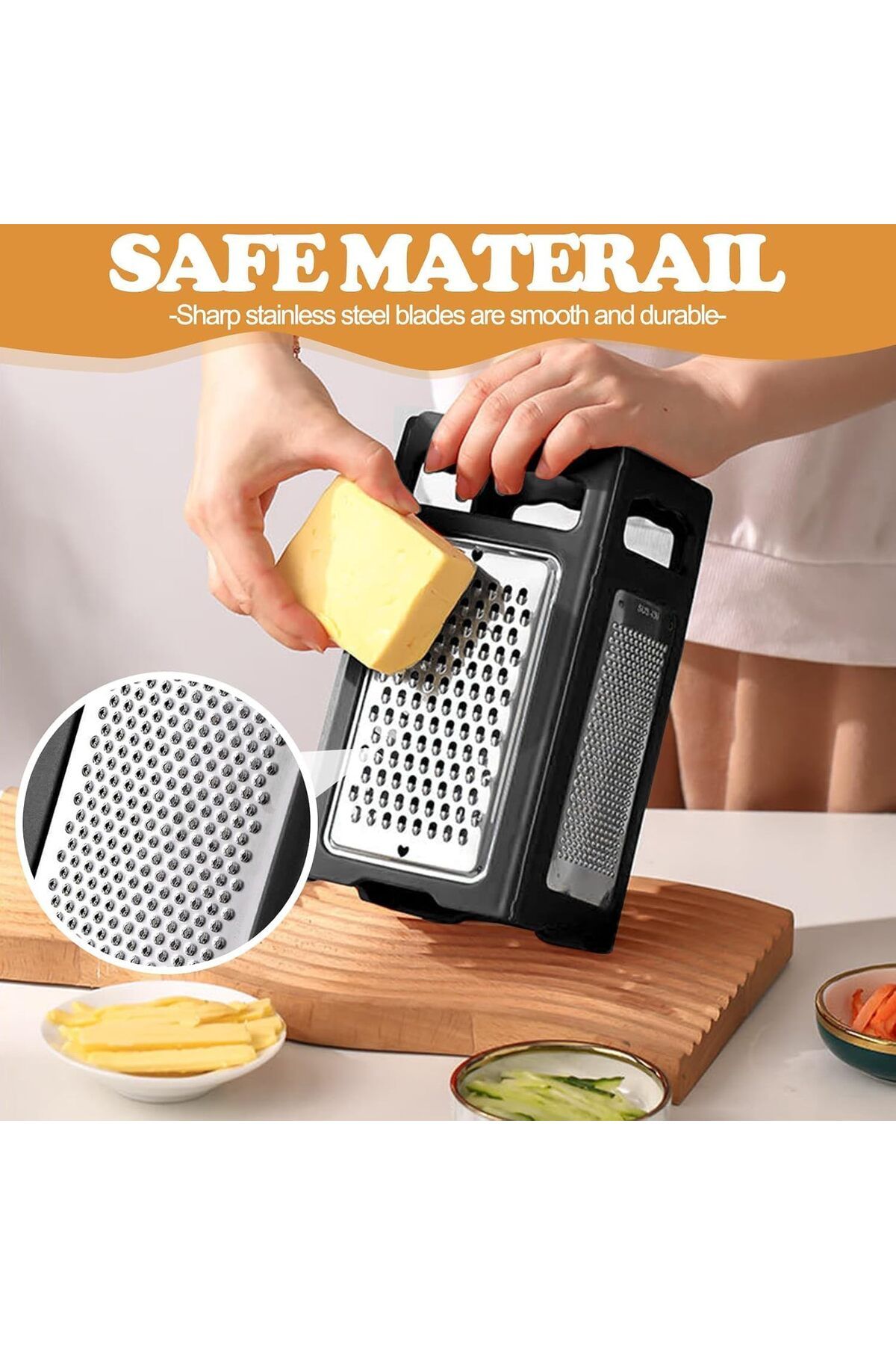 Generic-Cheese Grater, 4 Sided Hand Held Foldable Box Grater with Container Stainless Steel Handheld Grater 4