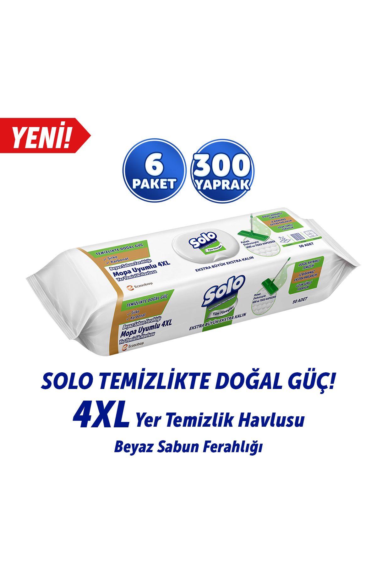Solo Temizlikte Doğal Güç Beyaz Sabun Ferahlığı Mopa Uyumlu Yüzey Temizlik Havlusu 6'Lı 300 Yaprak