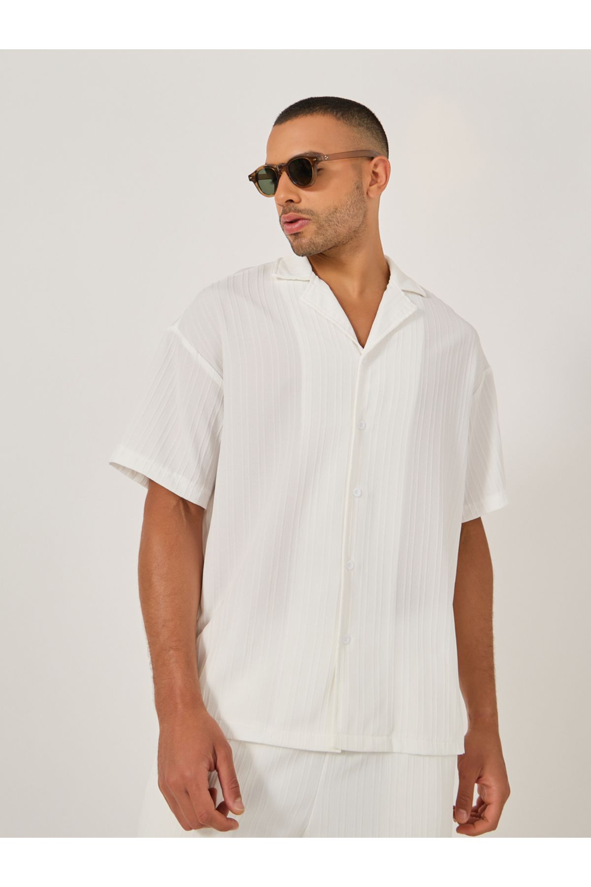 Take Two By Styli-Textured Camp Collar Shirt and Pants Co-Ords 2