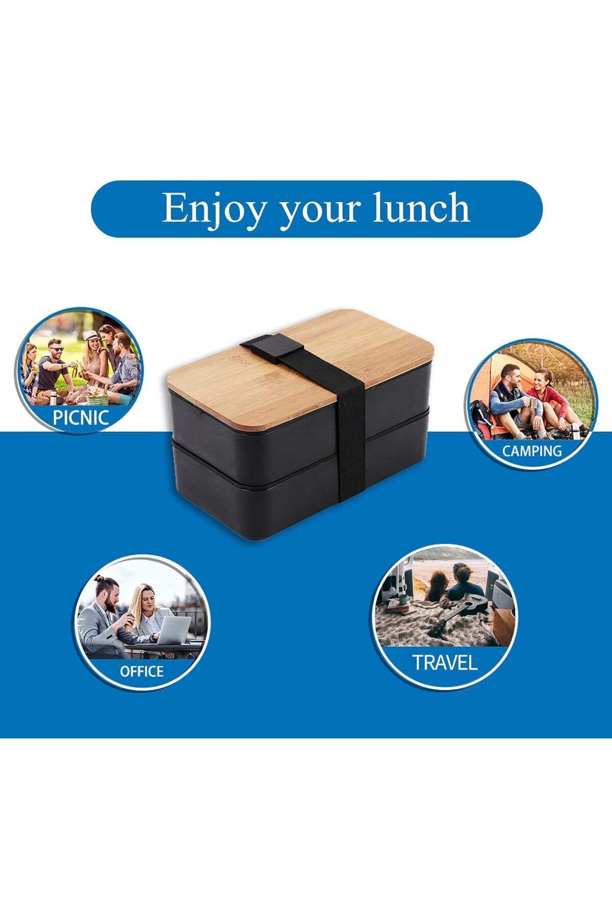 Generic-ALMEKAQUZ Japanese Bamboo Bento Box with Compartments and Utensils, Stackable Lunch Box Includes In 6