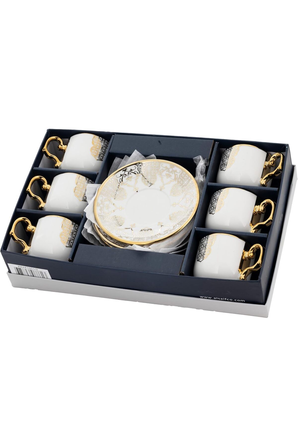 Generic-ALSAIF 12-piece Porcelain Cups with Saucers for Coffee, Espresso, Latte, and Tea, featuring a gold 4