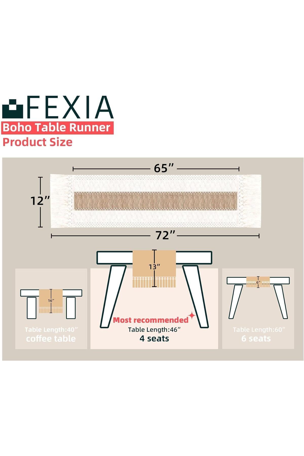 Generic-FEXIA Boho Table Runner for Summer Home Decor with Tassels 72 Inches Long Farmhouse Rustic Table Ru 2