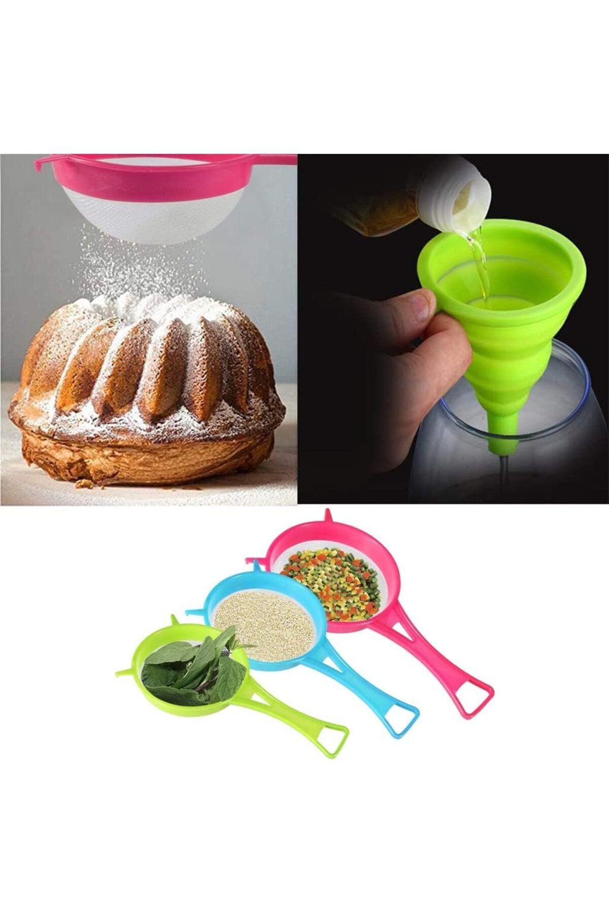 Generic-Plastic Mesh Strainer Colander Set, Food Soy Milk Flour Sieve Plastic Colander Strainer with Long H 2