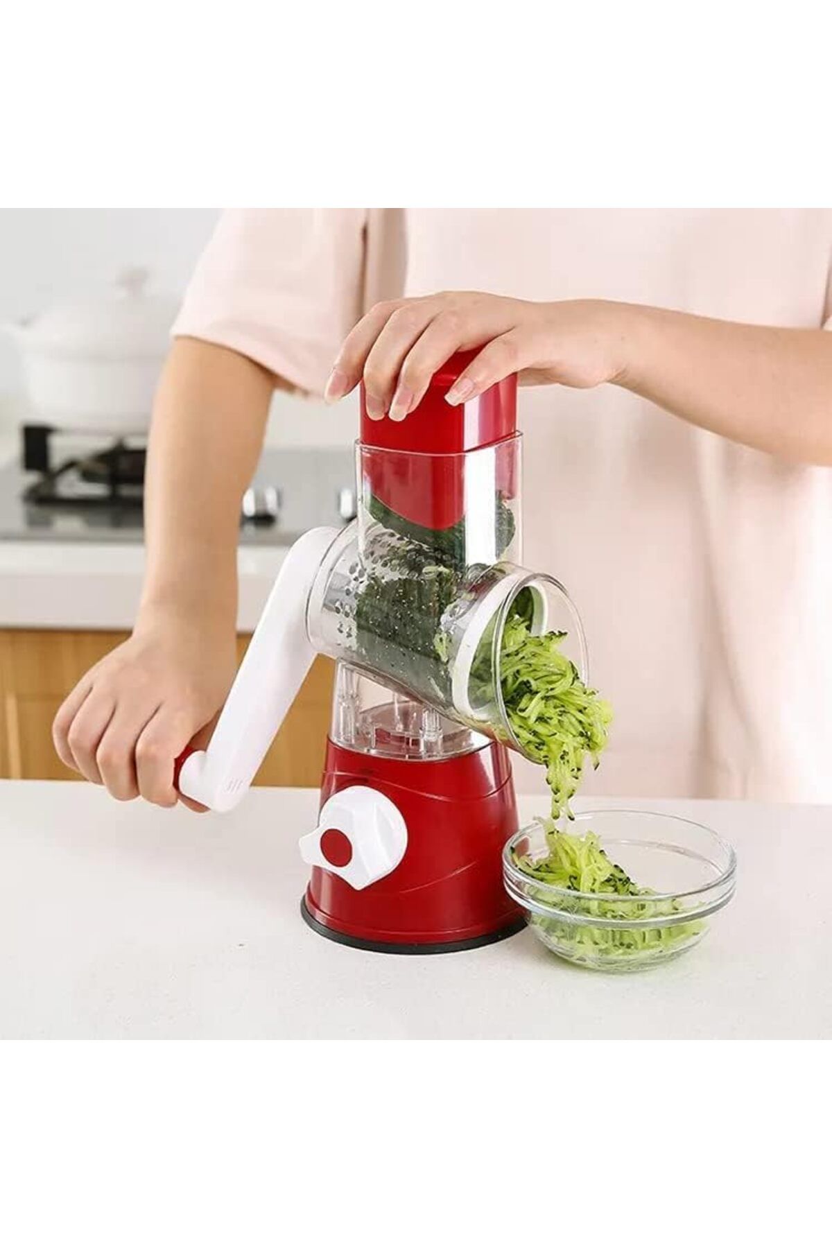 Generic-Stainless Steel Cheese Shredder Vegetable Nut Slicer 3 in 1 Manual Rotary Cheese Grater With 3 Blad 4