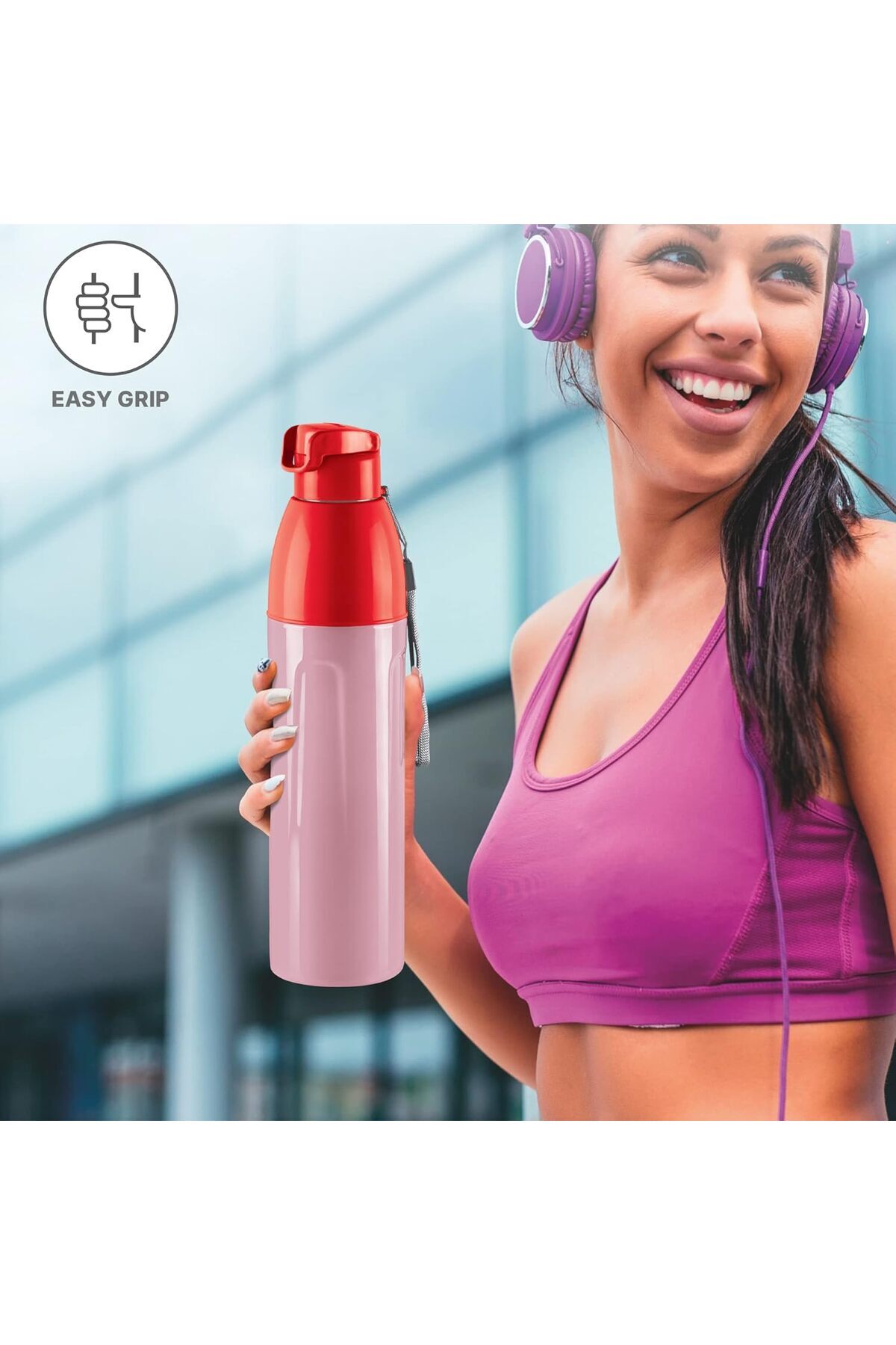 Generic-MILTON Kool Convex 1100 Insulated Inner Pet Water Bottle, 900 ml, Light Red | Easy To Carry | Leak 3