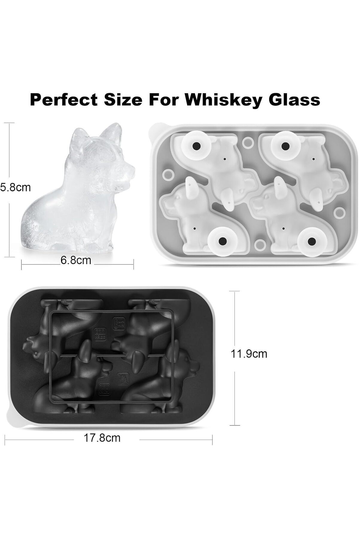 Generic-Aputue Ice Cube Tray, Silicone Novelty Ice Molds for Freezer, Fun Shapes 3D Corgi Dog Ice Cube Tray 4
