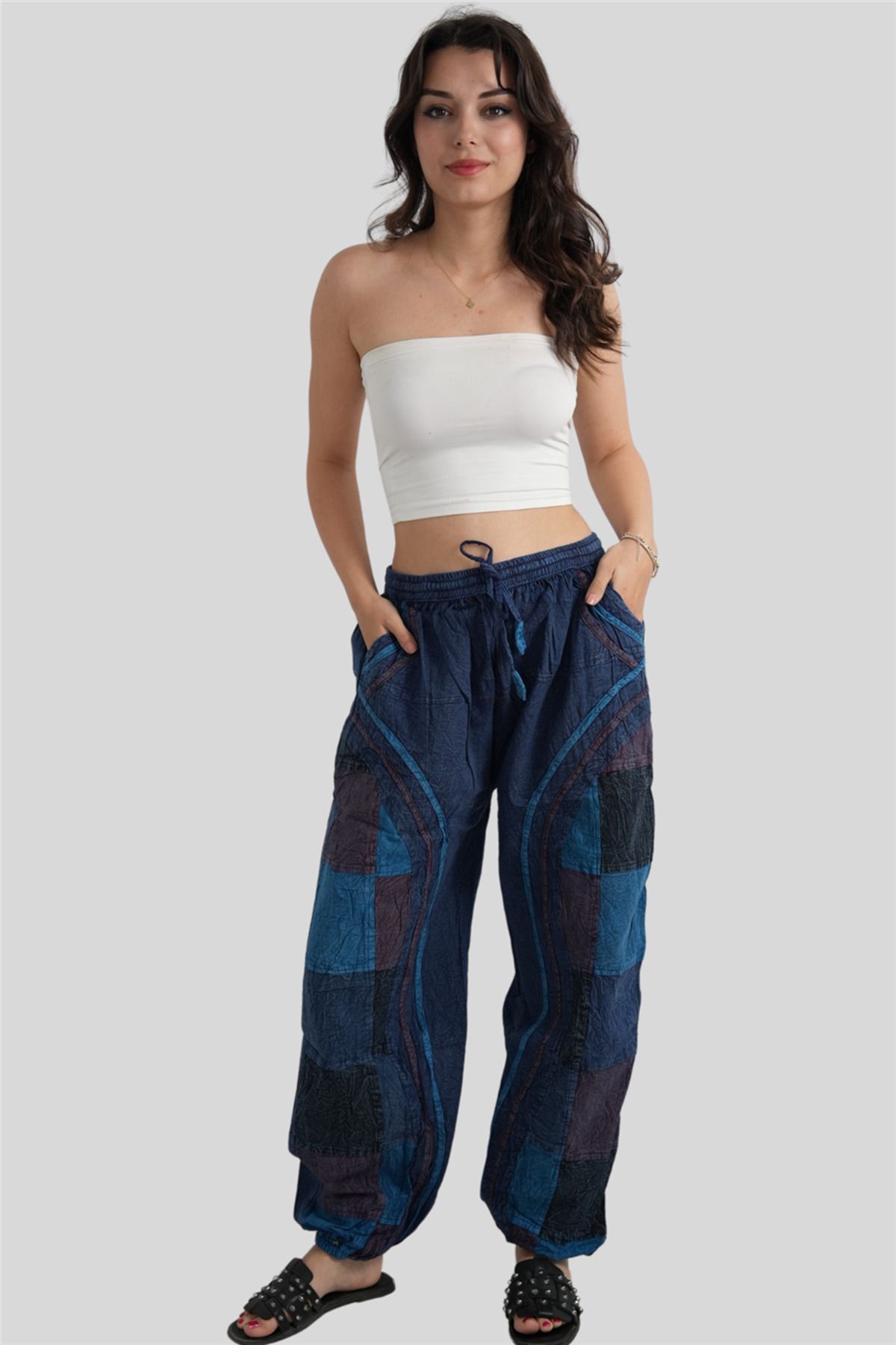 Miss Boheme Mavi Unisex Bohem Nepal Patchwork Pantolon