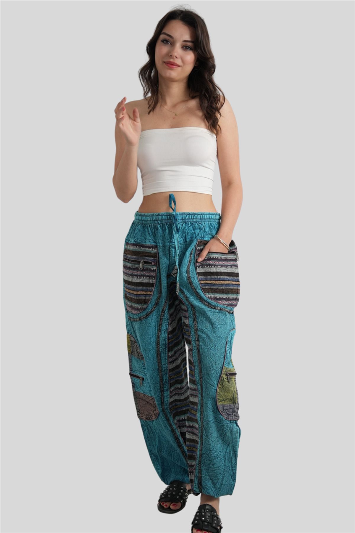 Miss Boheme Turkuaz Unisex Bohem Nepal Cepli Pantolon