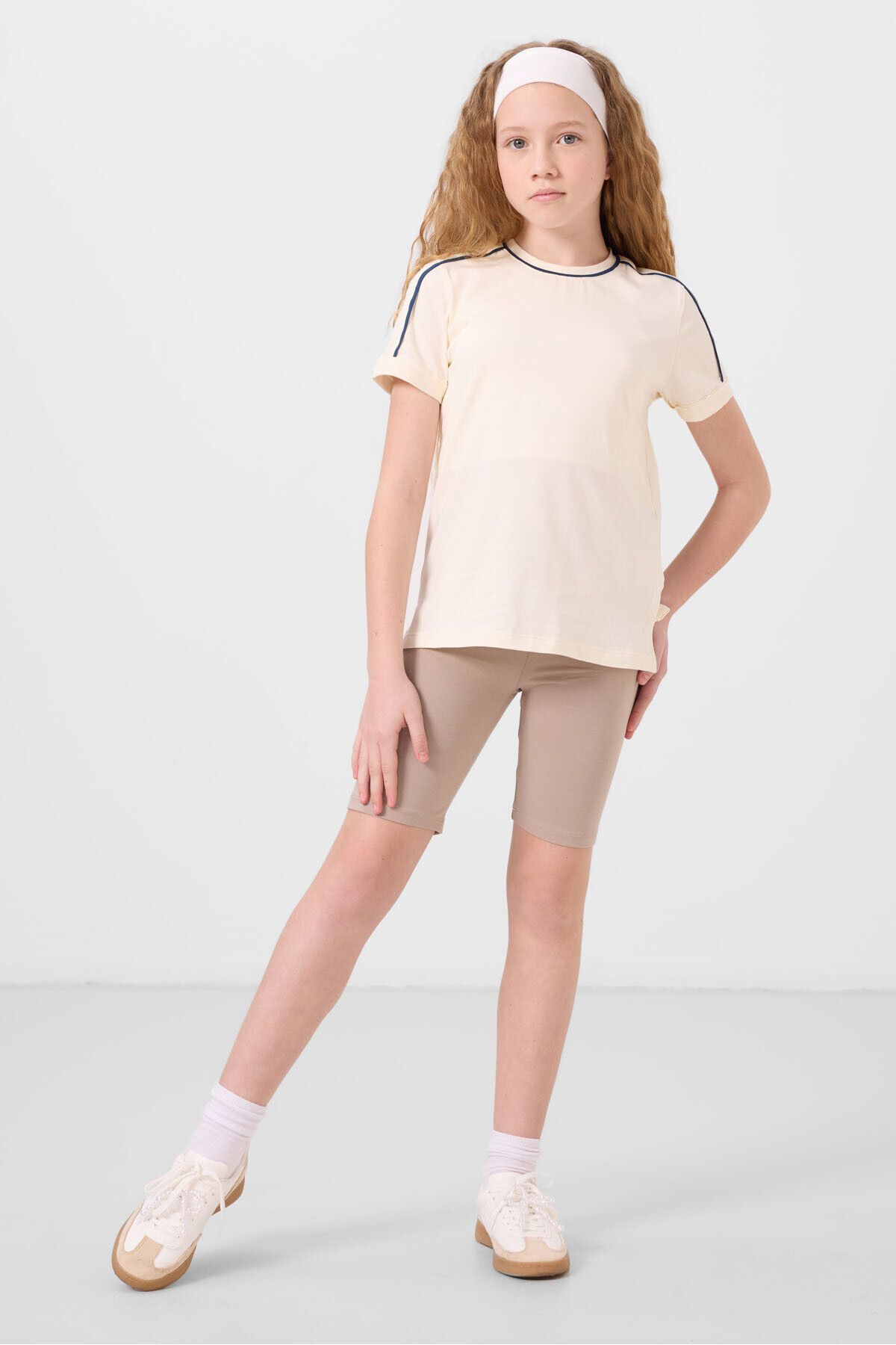 TOMMY LIFE Koyu Bej Pamuklu Kısa Paça Standart Fit Basic Kız Çocuk Tayt - 75188