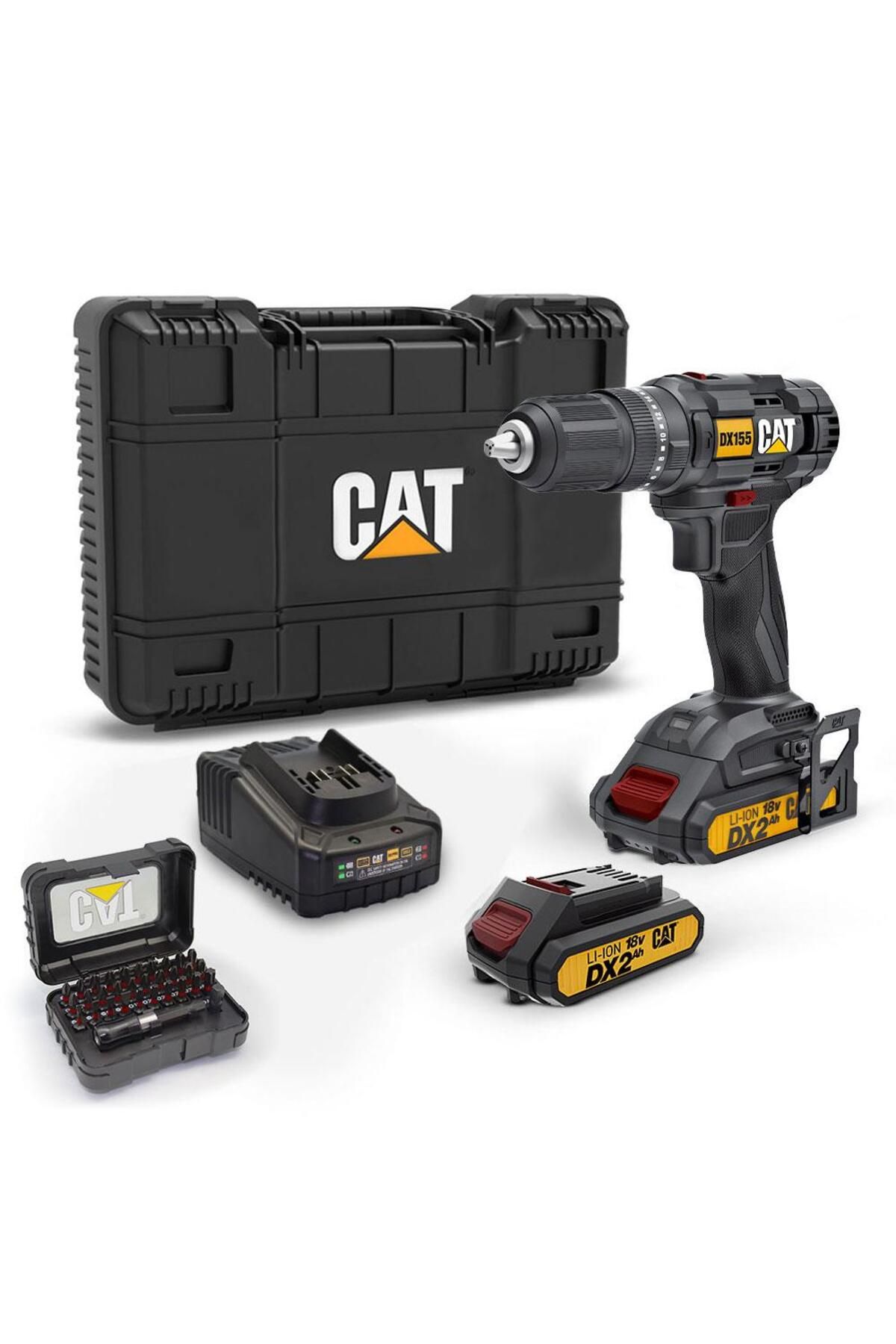 Cat DX155.1SET 18Volt/2.0Ah Li-ion Çift Akülü Profesyonel Şarjlı Darbeli Matkap + DA01901 32 Parça V