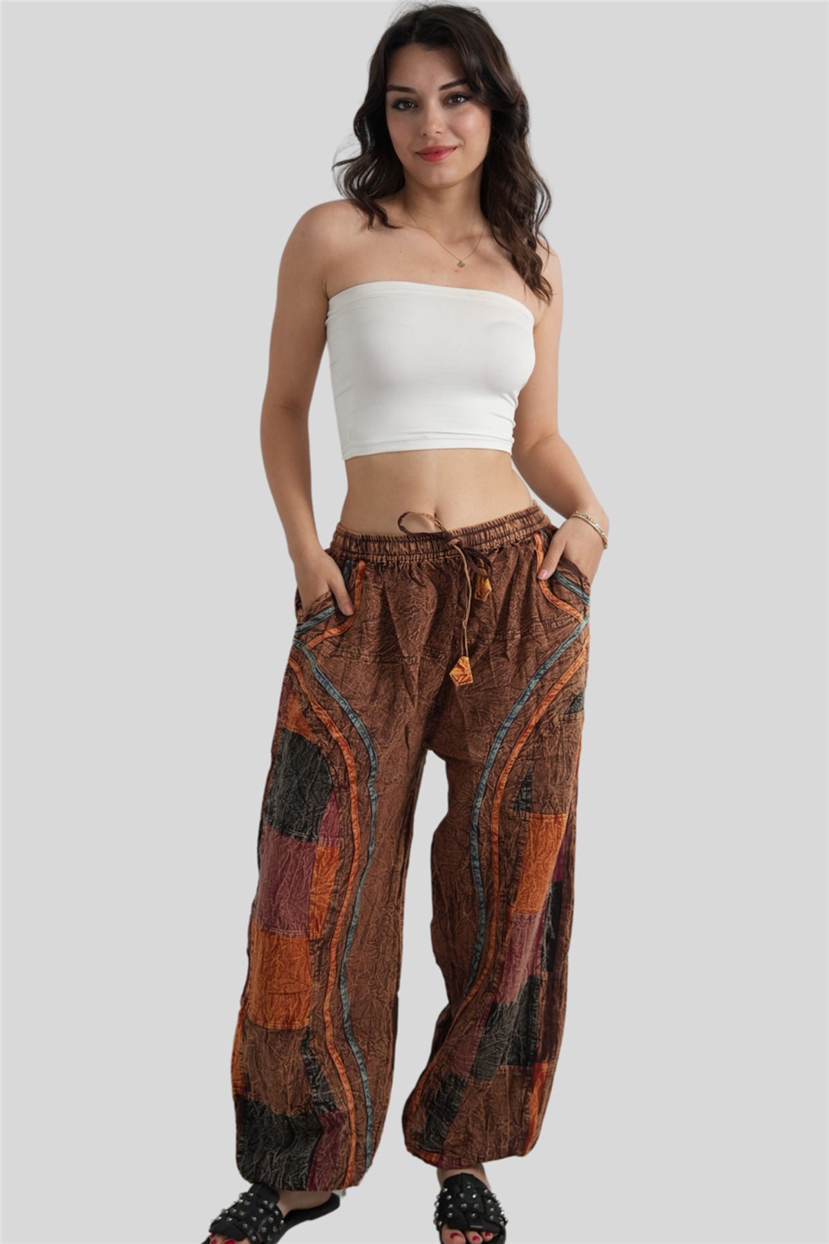 Miss Boheme Turuncu Unisex Bohem Nepal Patchwork Pantolon