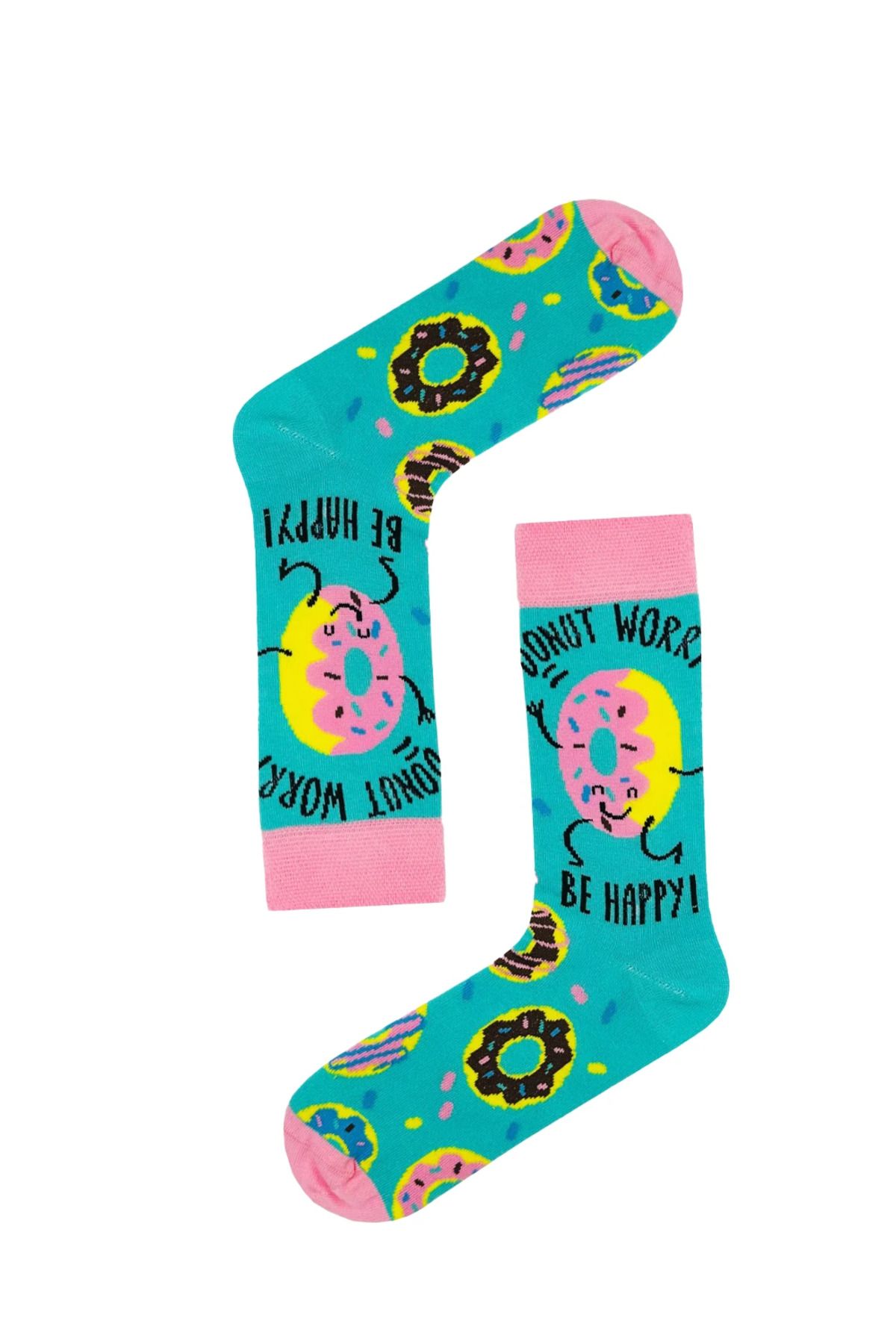 AKSU ÇORAP Donut Worry Be Happy Desenli Renkli Soket Çorap
