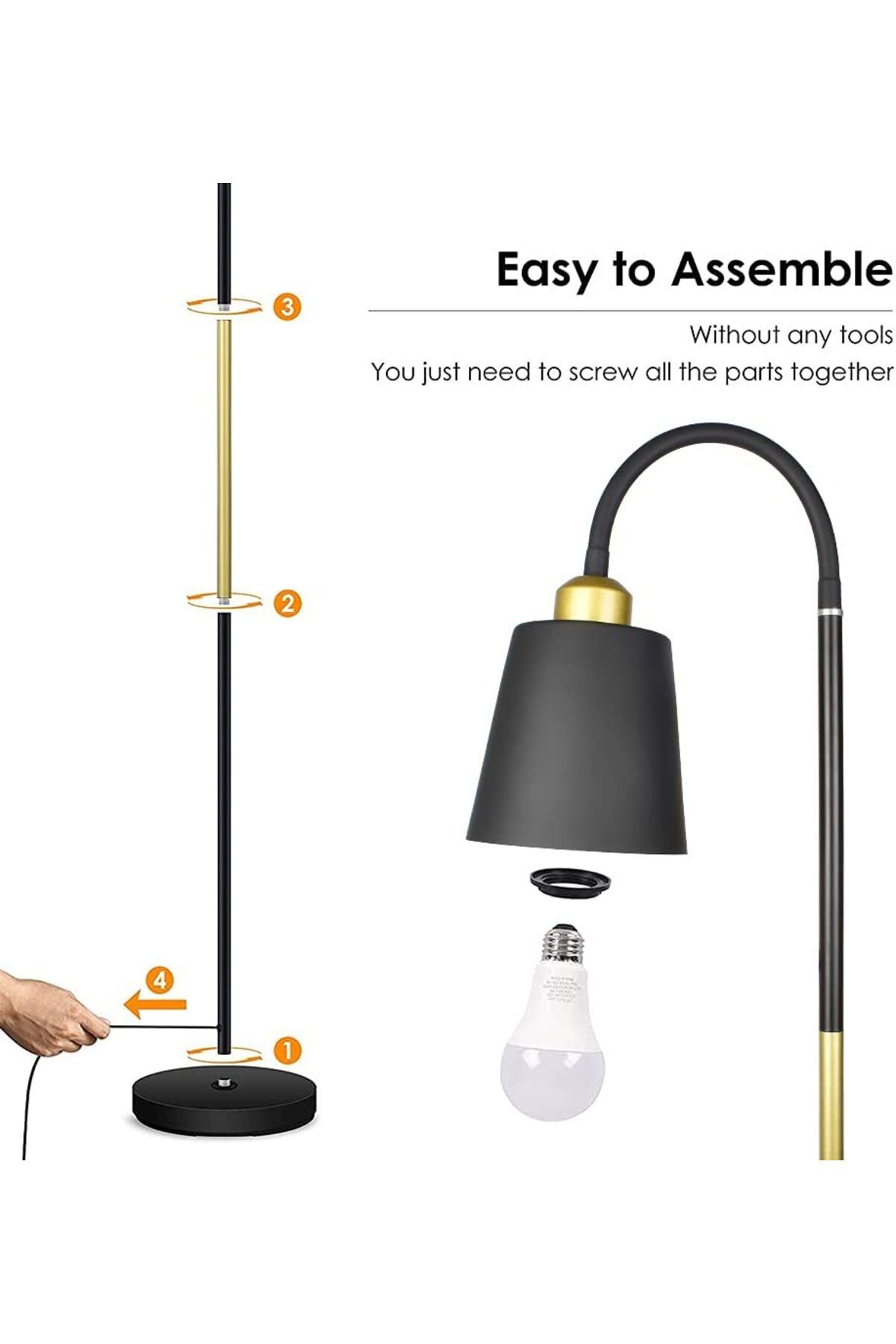 Lumely-Modern Floor Lamp,Height Adjustable 360°Rotation Lampshade,3 Lighting Modes,E27,12W,Black 5