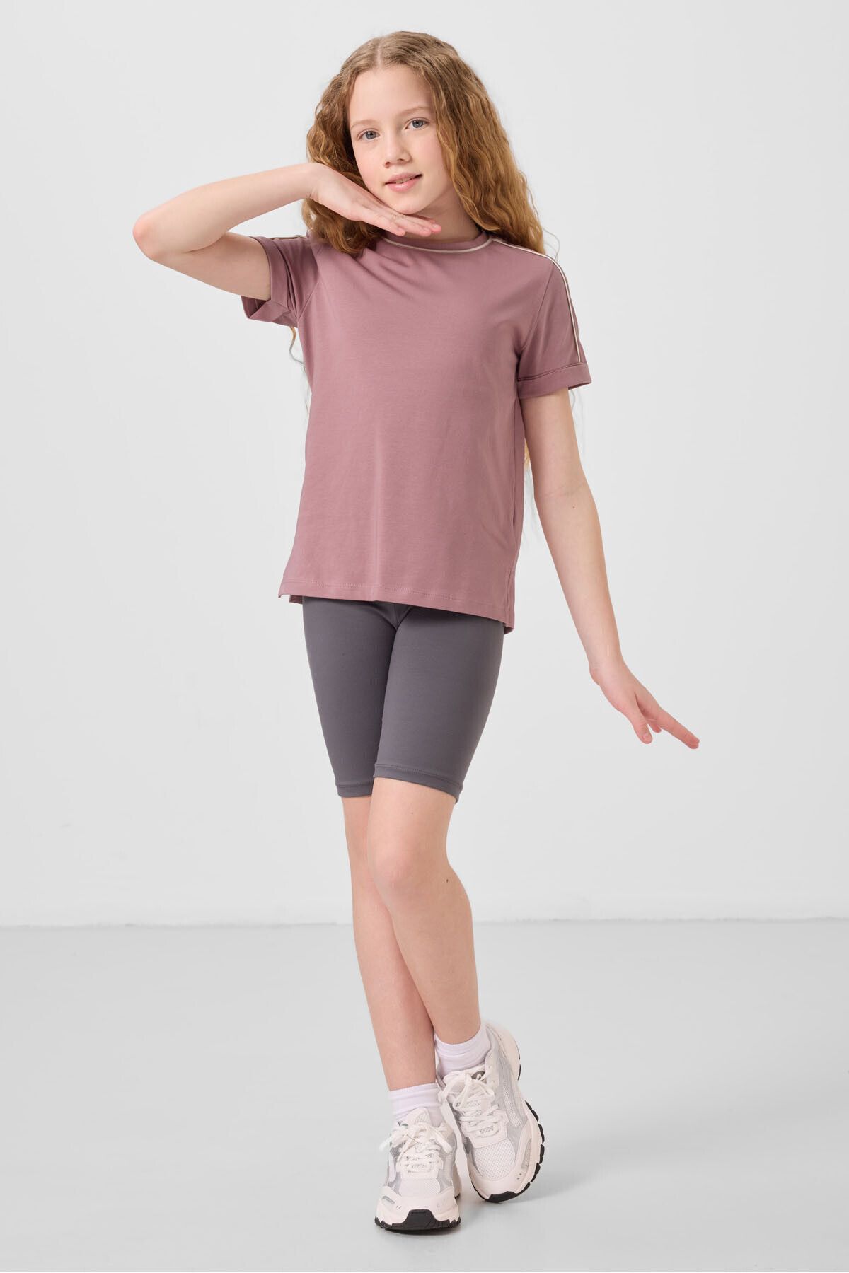 TOMMY LIFE Koyu Gri Pamuklu Kısa Paça Standart Fit Basic Kız Çocuk Tayt - 75188