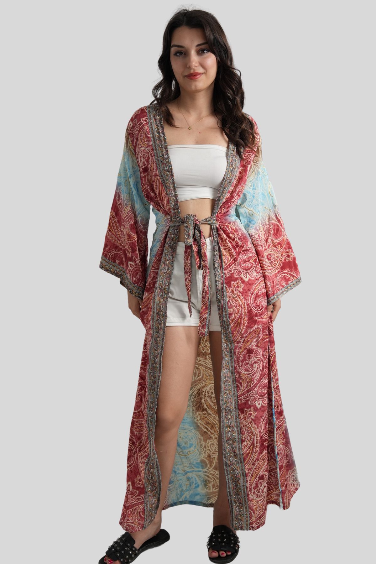 Miss Boheme Kırmızı Gold Detaylı İpek Kaftan