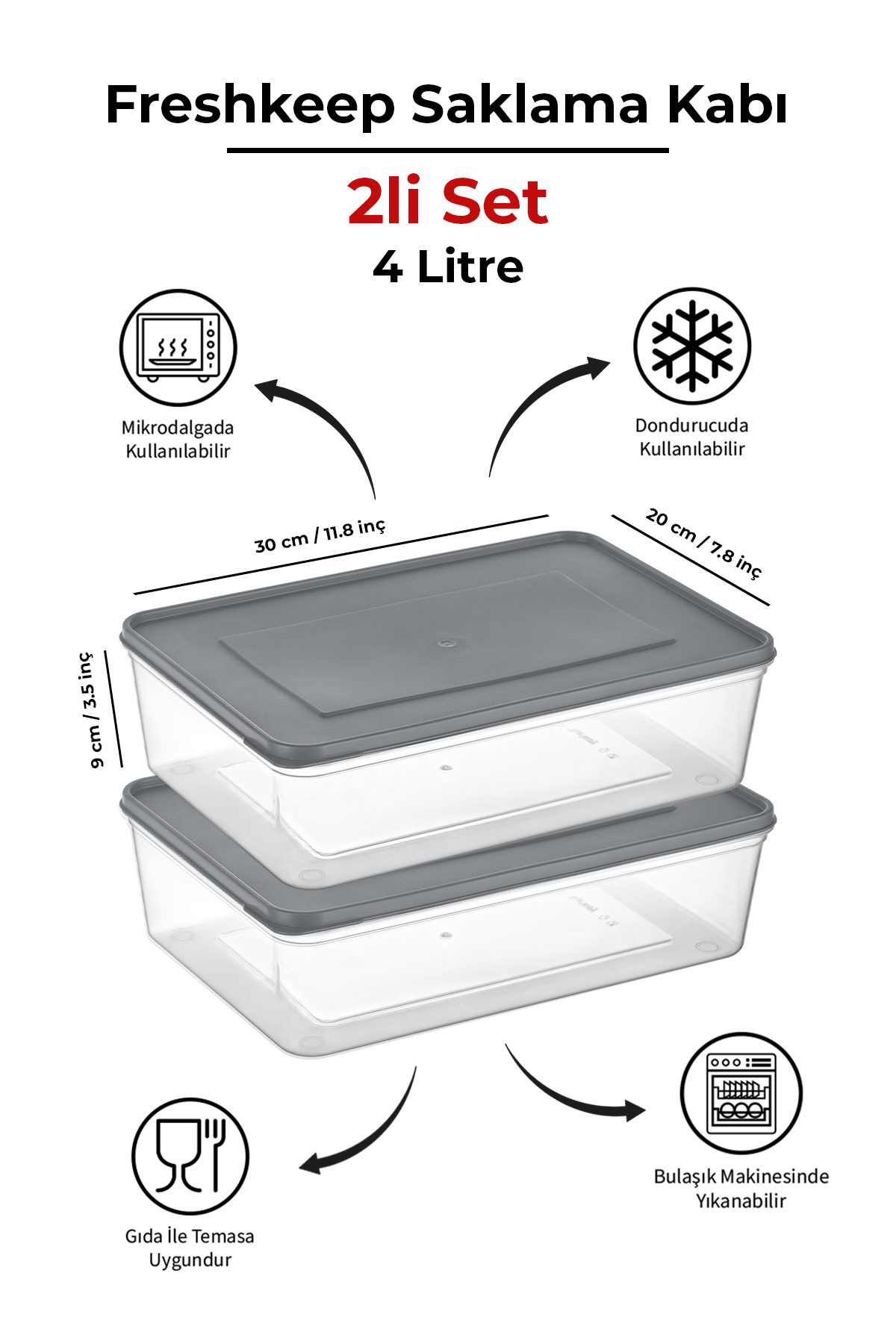 Mefa Mutfak Freshkeep 2'li 4 Litre Gri Buzdolabı Organizer Mikrodalga ...