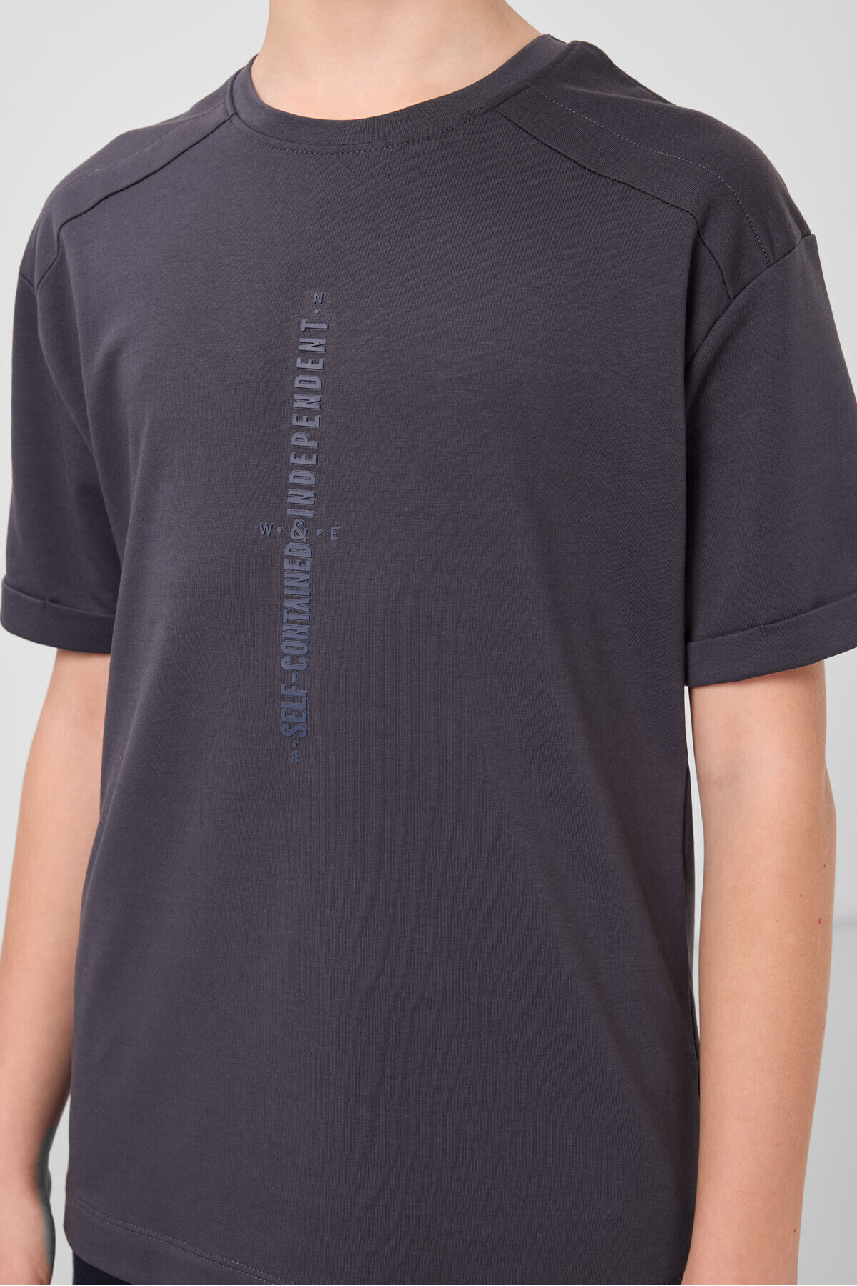 TOMMY LIFE-Anthracite Cotton Soft Textured Oversize Printed Boy's T-Shirt - 11301 4