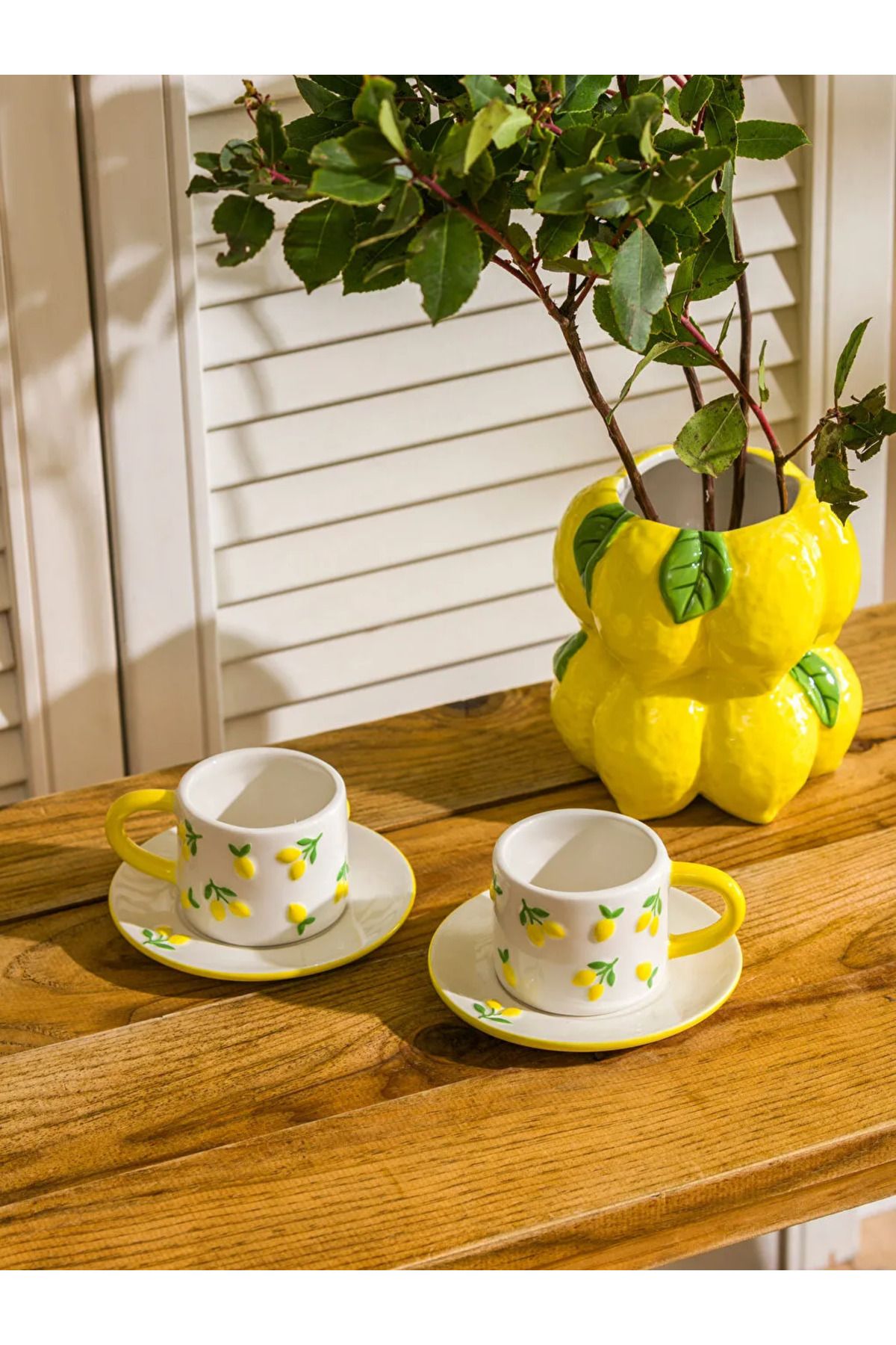 LC Waikiki LCW HOME Sarı Limon Baskılı 2 Kişilik Seramik Kahve Fincan Takımı 100 ml