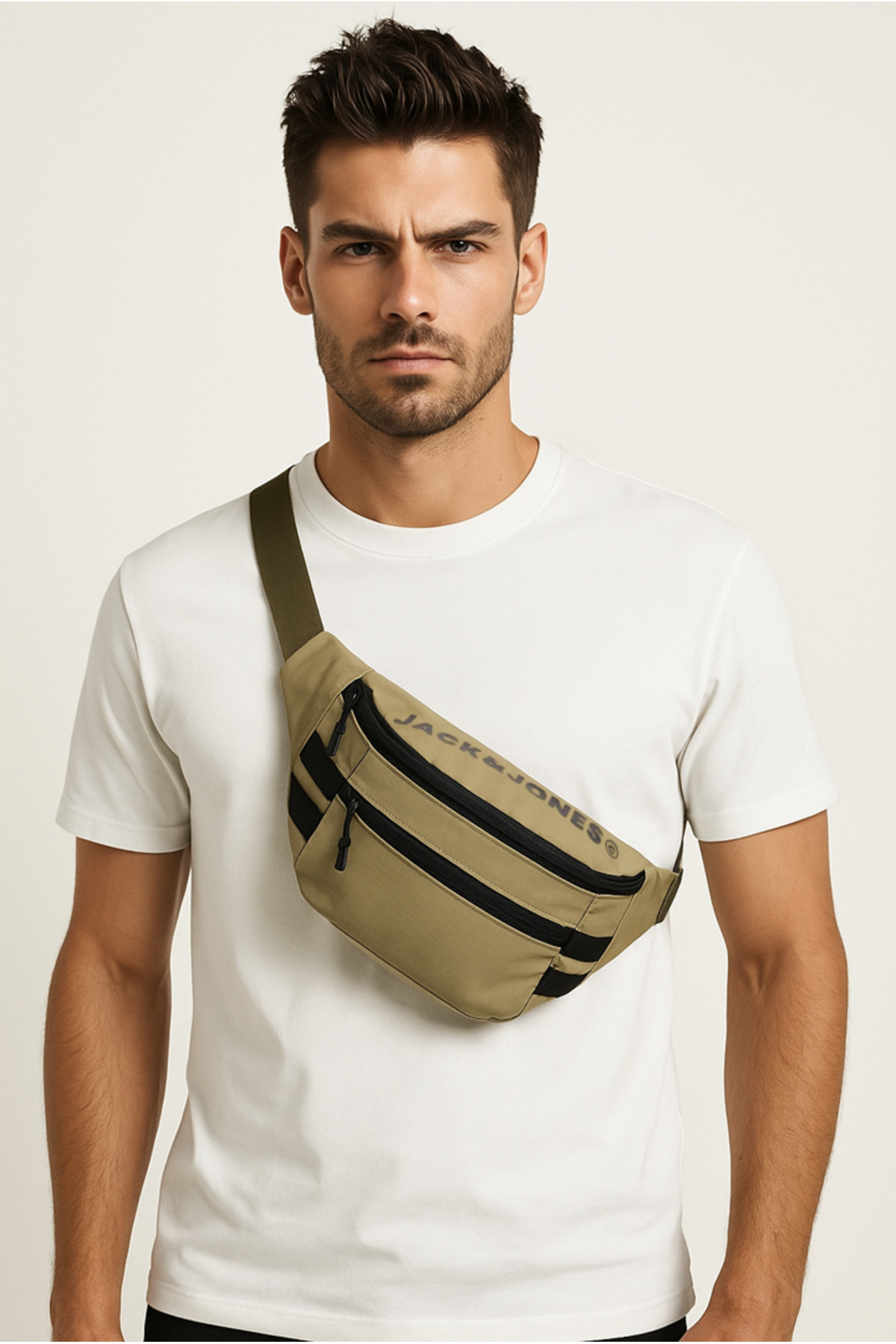 جک اند جونز کیف کمری شنی بژ مردانه Jacnorth Bumbag