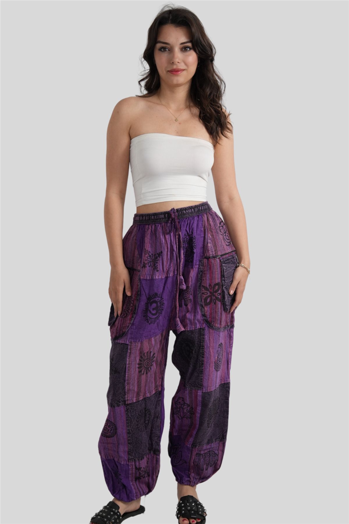 Miss Boheme Mor Unisex Bohem Nepal Cepli Fermuar Detaylı Pantolon
