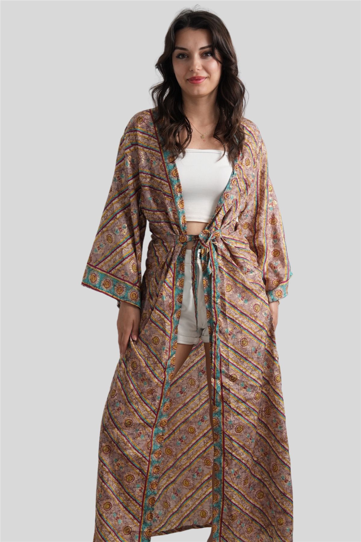 Miss Boheme Mavi Güneş Desenli İpek Kaftan