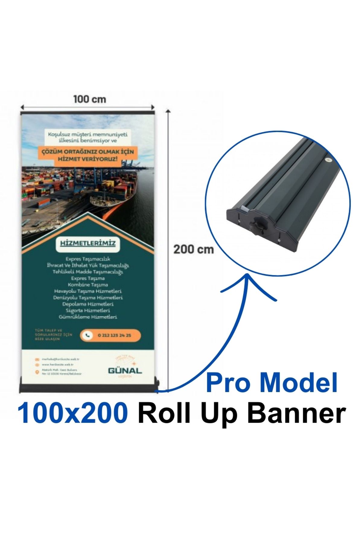 Karlobi 100x200 Roll Up Banner Pro Model | Baskısız | Taşınabilir Alüminyum Aparat + Bez Çantalı |