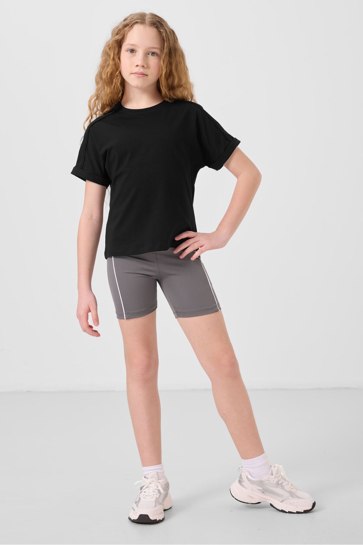 TOMMY LIFE Koyu Gri Esnek Standart Fit Basic Performans Kız Çocuk Tayt - 75189